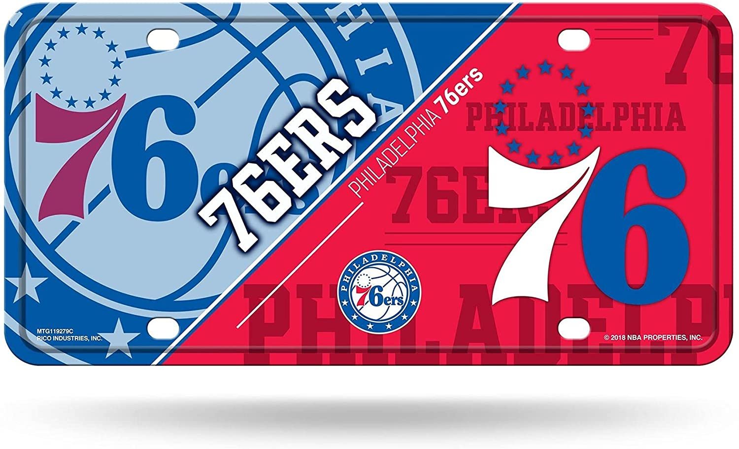 Philadelphia 76ers Metal Auto Tag License Plate, Split Design, 6x12 Inch