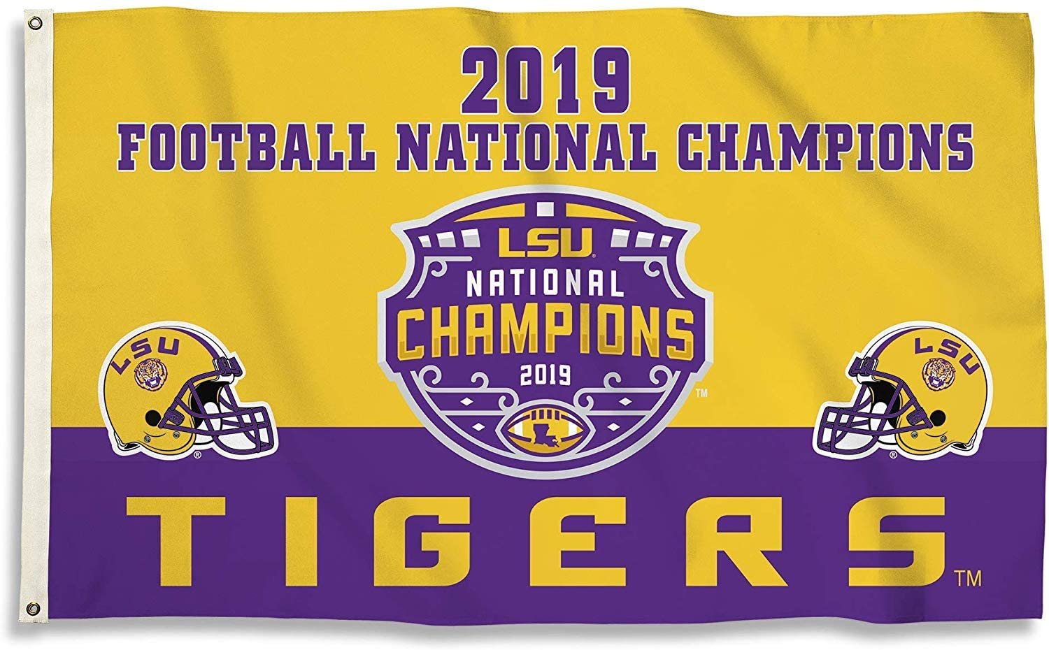 Louisiana State University LSU Tigers 2019 Champions Premium 3x5 Feet Flag Banner, Metal Grommets, Outdoor Use, Single Sided