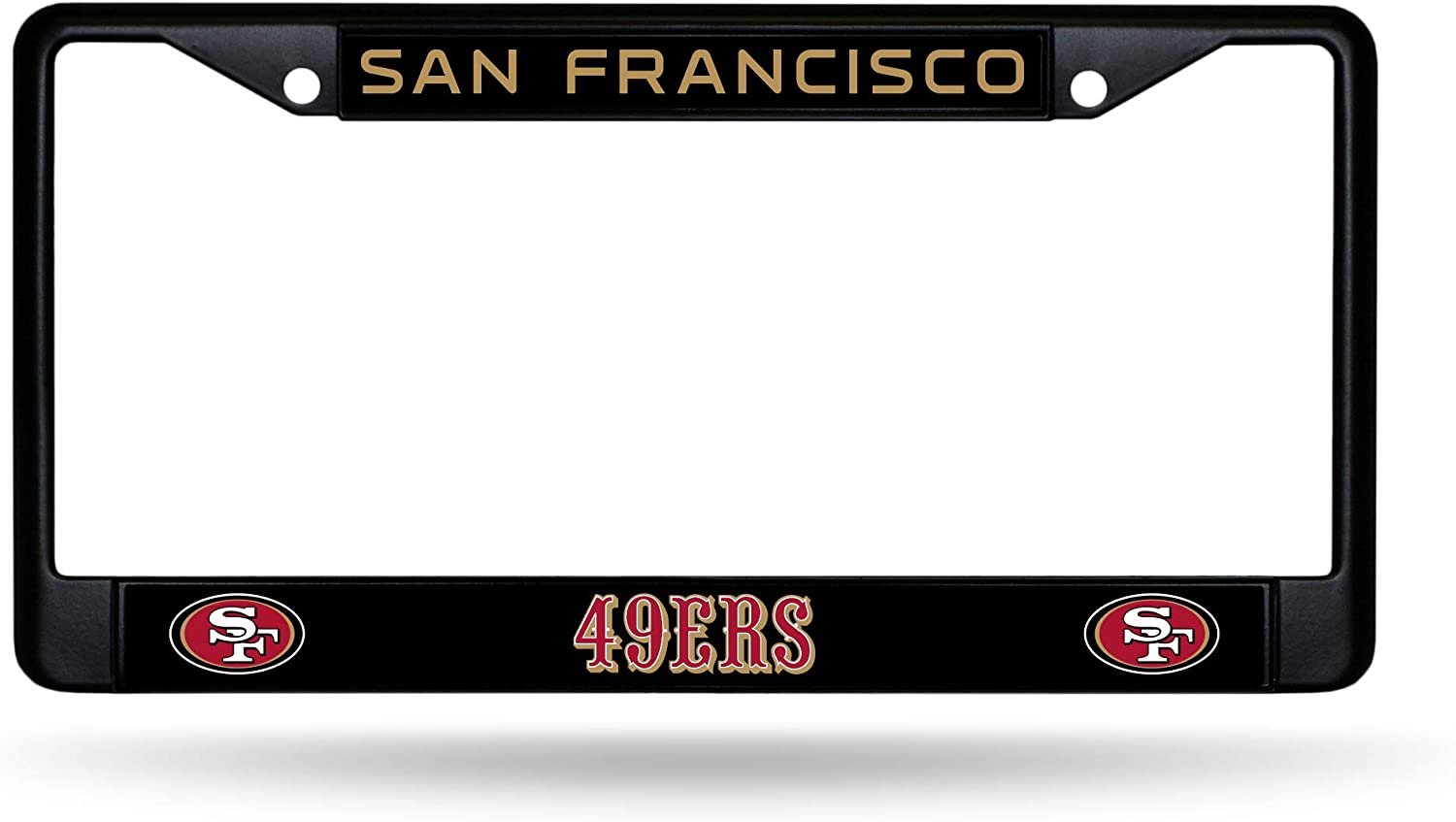 San Francisco 49ers Black Metal License Plate Frame Chrome Tag Cover 12x6 Inch