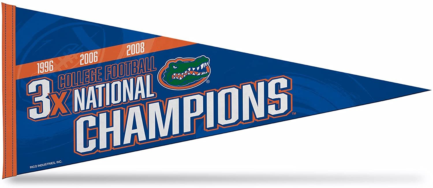 University of Florida Gators 3-Time Champions Soft Felt Pennant, 12x30 Inch, Easy To Hang