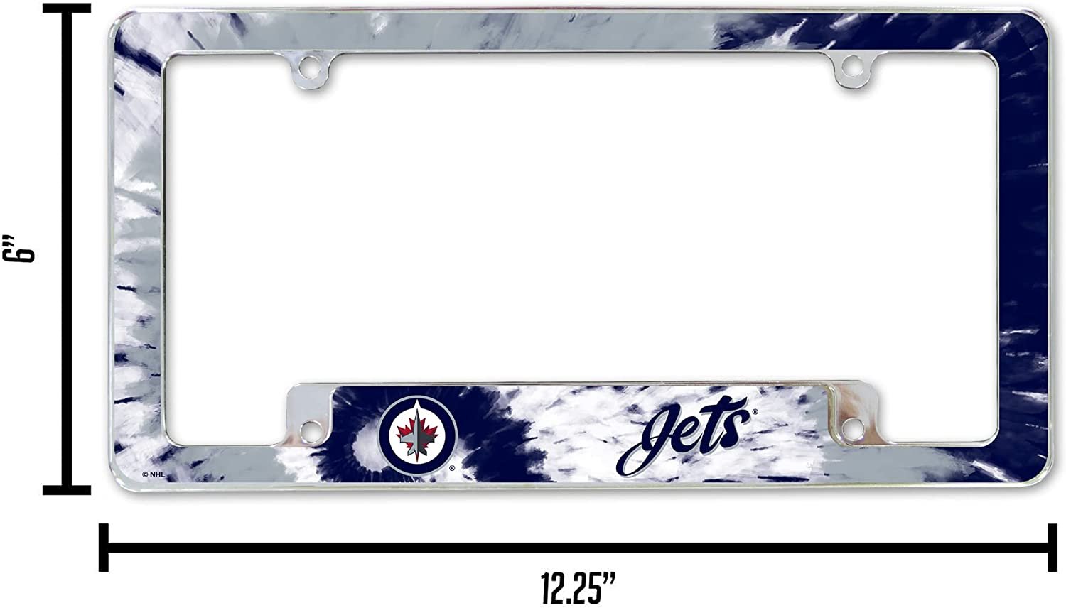 Winnipeg Jets Metal License Plate Frame Chrome Tag Cover Tie Dye Design 6x12 Inch