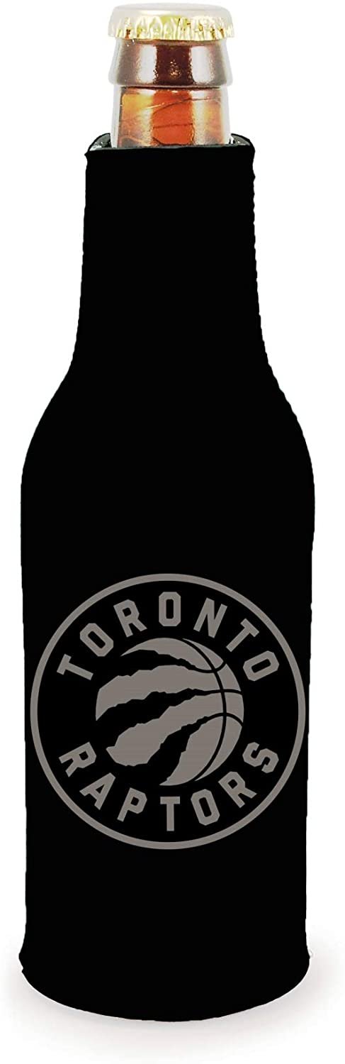 Toronto Raptors Pair of 16oz Drink Zipper Bottle Cooler Insulated Neoprene Beverage Holder, Tonal Black Design