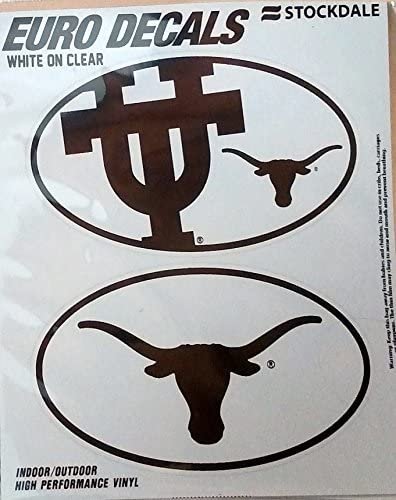University of Texas Longhorns 2-Piece White and Clear Euro Decal Sticker Set, 4x2.5 Inch Each