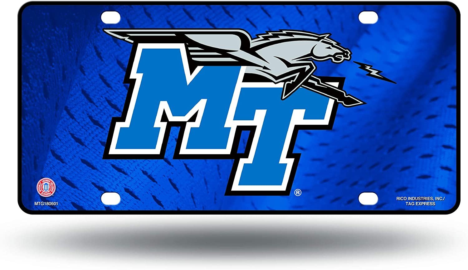 Middle Tennessee State University Blue Raiders Metal Auto Tag License Plate, Blue Design, 6x12 Inch