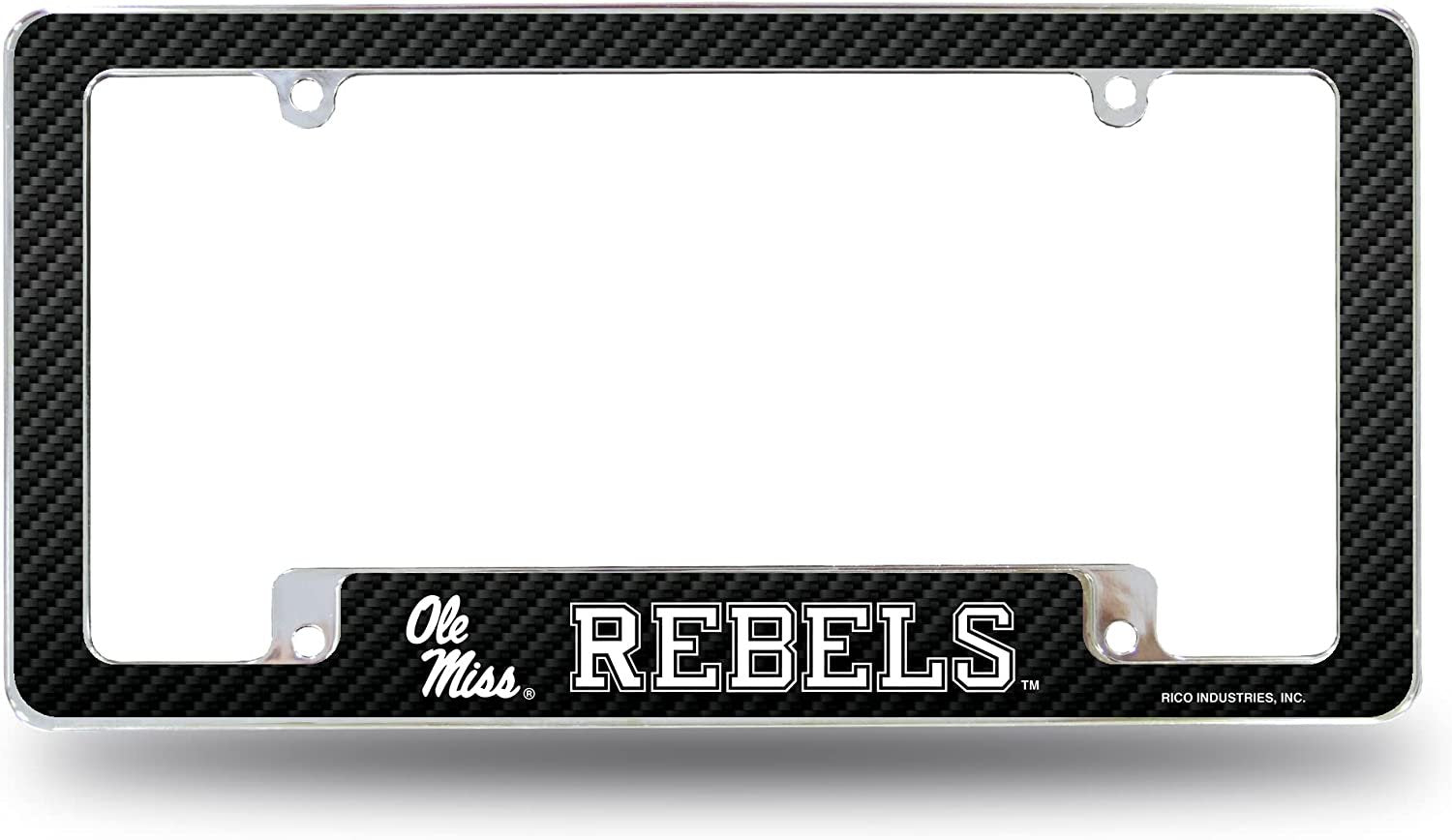 University of Mississippi Rebels Ole Miss Metal License Plate Frame Chrome Tag Cover 12x6 Inch Carbon Fiber Design