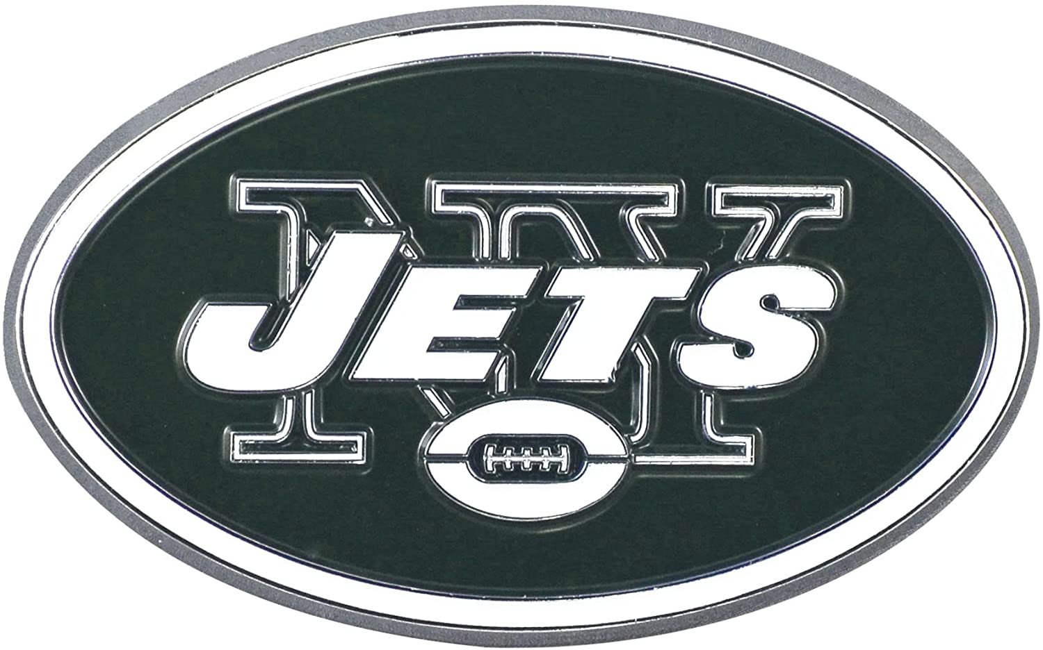 New York Jets Premium Solid Metal Raised Auto Emblem, Team Color, Shape Cut, Adhesive Backing