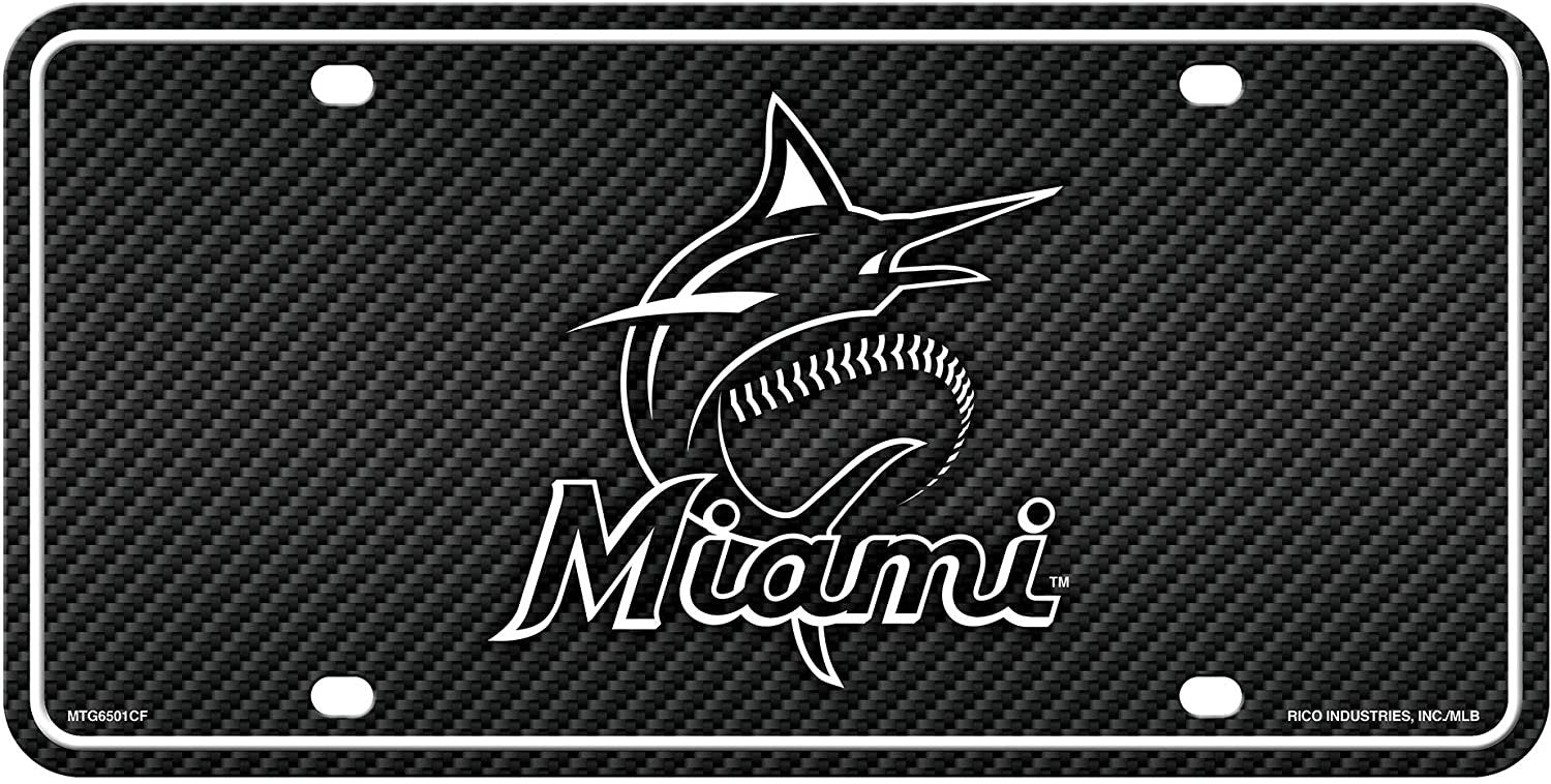 Miami Marlins Metal Auto Tag License Plate, Carbon Fiber Design, 6x12 Inch