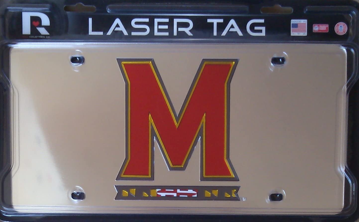 University of Maryland Terrapins M Premium Laser Cut Tag License Plate, Mirrored Acrylic Inlaid, 6x12 Inch