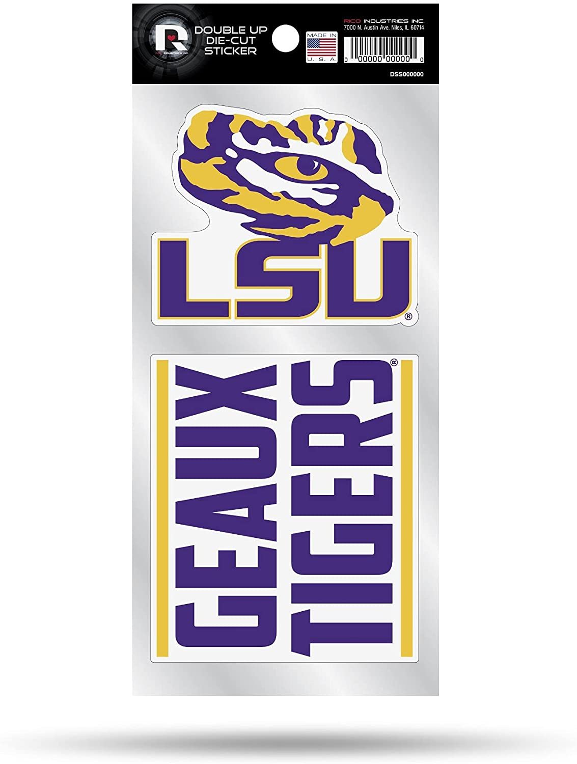 LSU Tigers Louisiana State University Double Up Die Cut Sticker Decal Sheet, 4x8 Inch