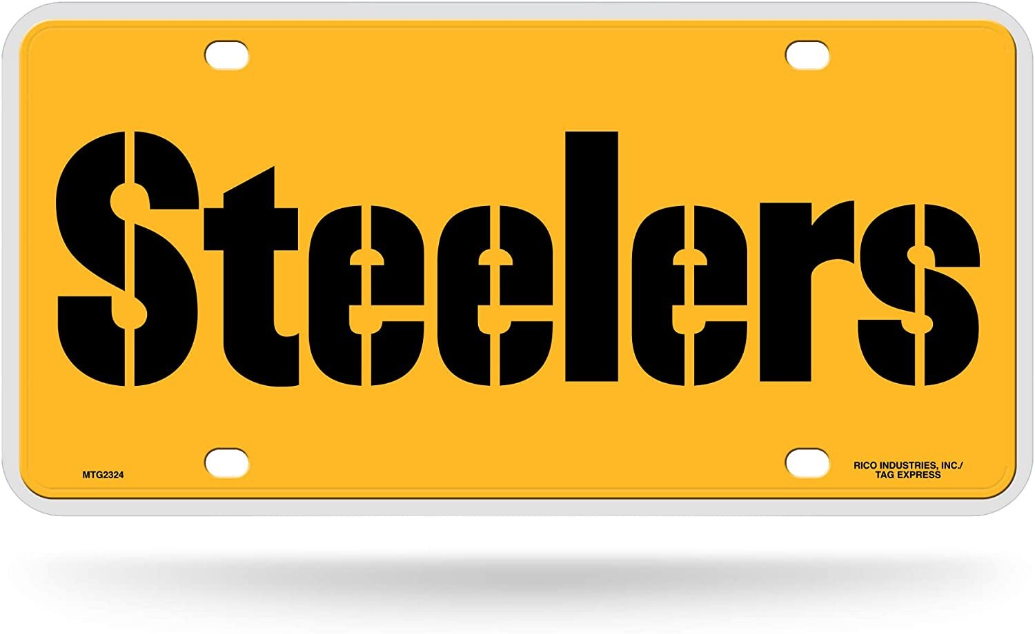 Pittsburgh Steelers Metal Auto Tag License Plate, Script Yellow Design, 12x6 Inch