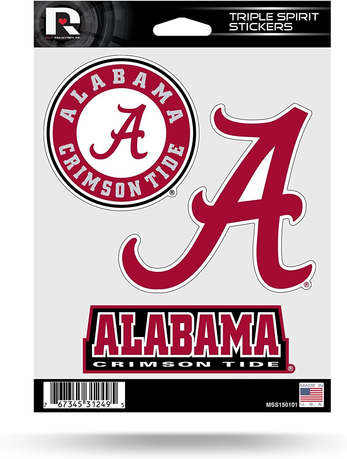 Alabama Crimson Tide Die Cut 3-Piece Triple Spirit Sticker Sheet