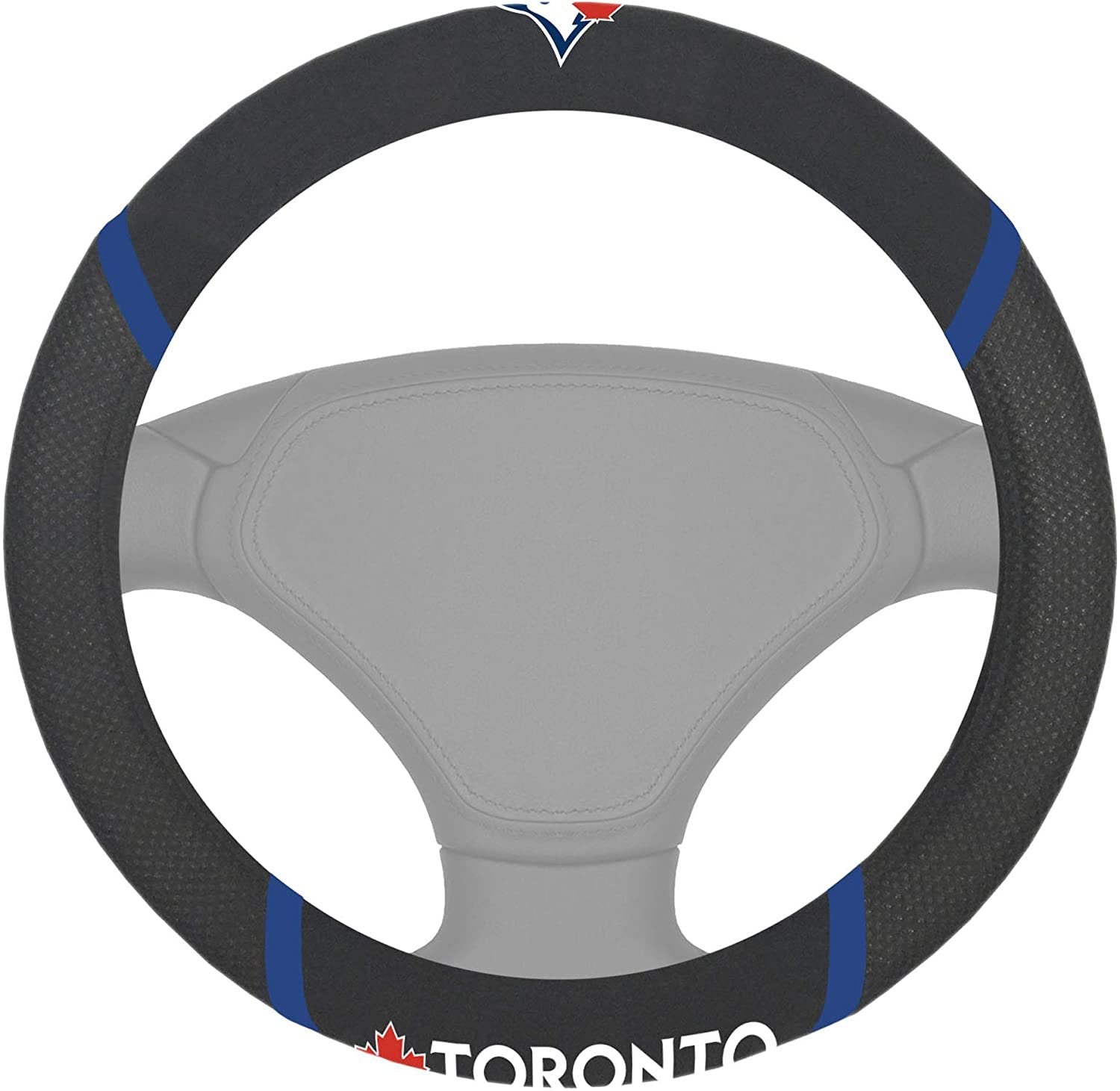 Toronto Blue Jays Steering Wheel Cover Premium Embroidered Black 15 Inch