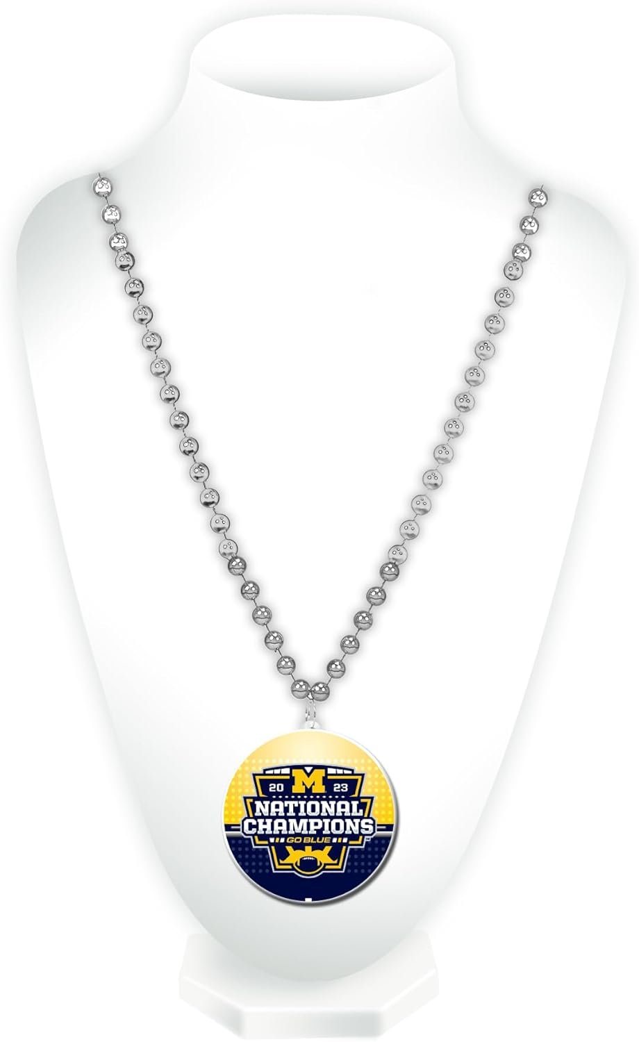 University of Michigan Wolverines 2024 Champions Bead Necklace with Round Medallion, Great Game Day Accessory, 3x24 Inch