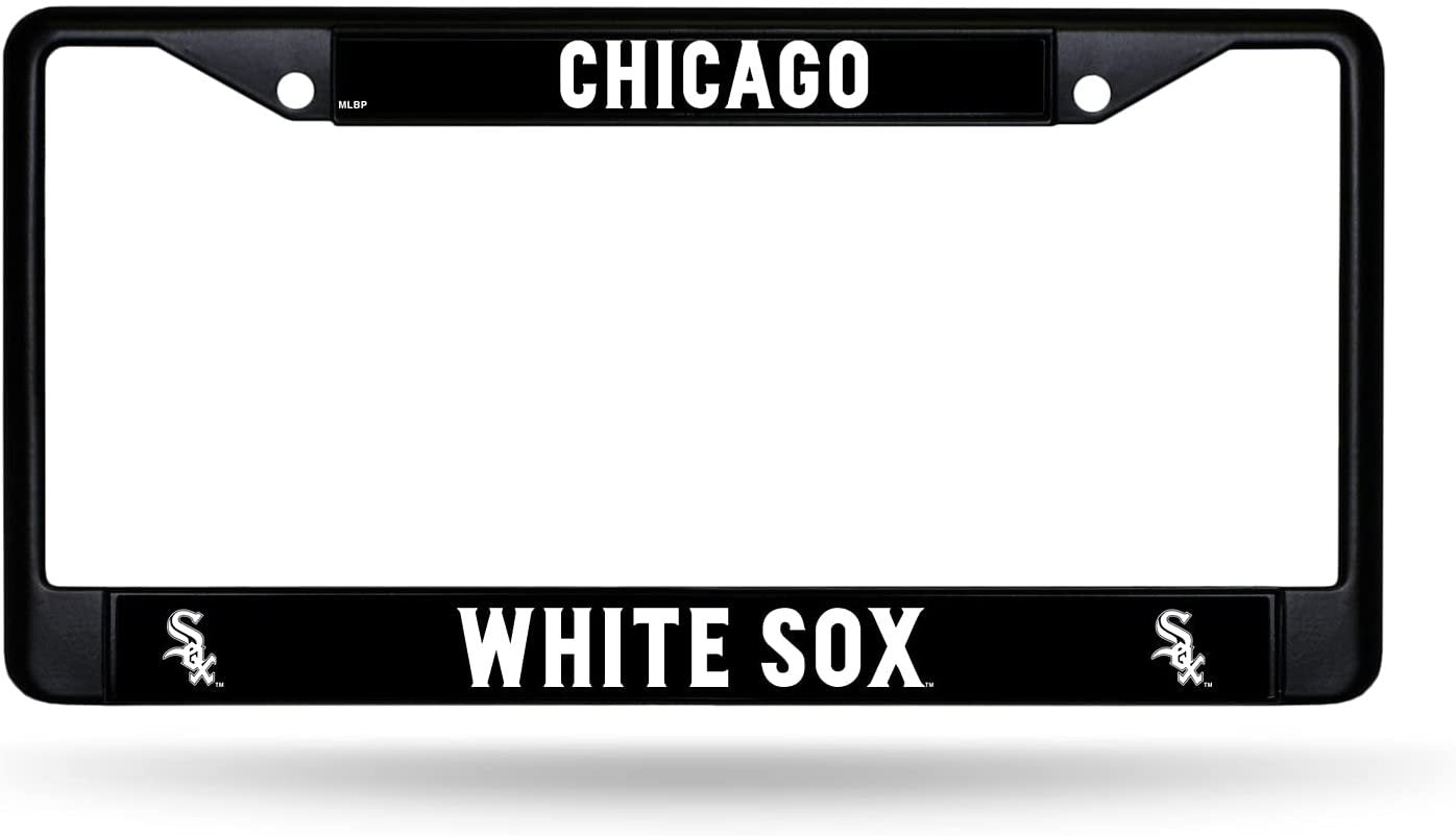 Chicago White Sox Black Metal License Plate Frame Chrome Tag Cover 6x12 Inch