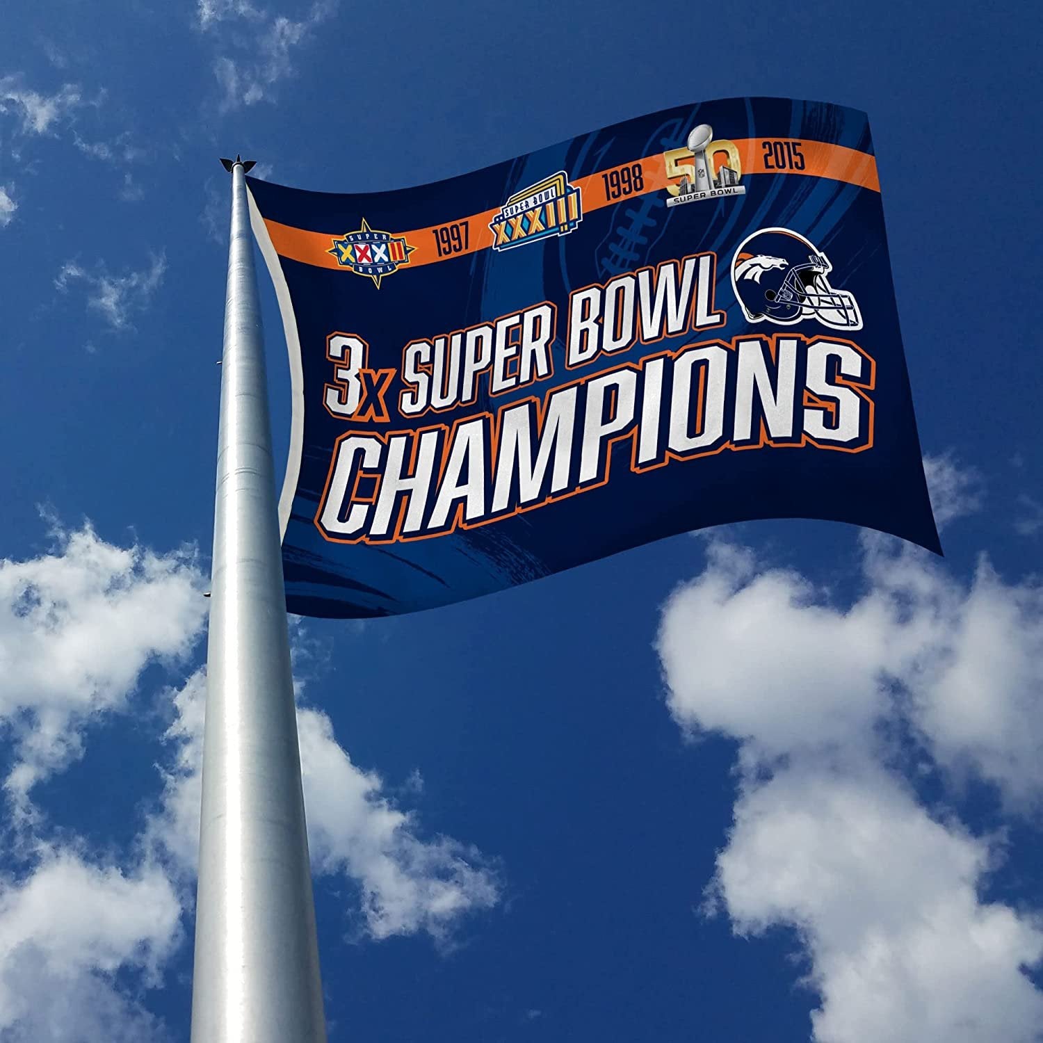 Denver Broncos 3x5 Flag Banner 3 Time Super Bowl Champions Metal Grommets Outdoor Indoor
