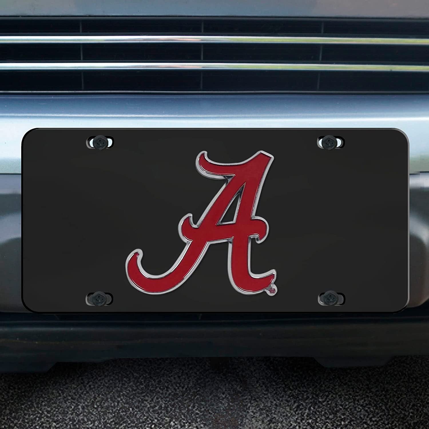 University of Alabama Crimson Tide License Plate Tag, Premium Stainless Steel Diecast, Black, Raised Solid Metal Color Emblem, 6x12 Inch