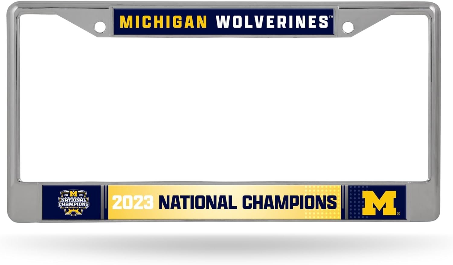 University of Michigan Wolverines 2024 Champions Chrome Metal License Plate Tag Frame Cover, 12x6 Inch