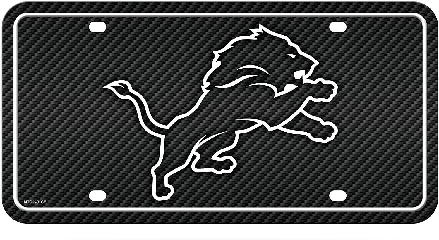 Detroit Lions Metal Auto Tag License Plate, Carbon Fiber Design, 6x12 Inch