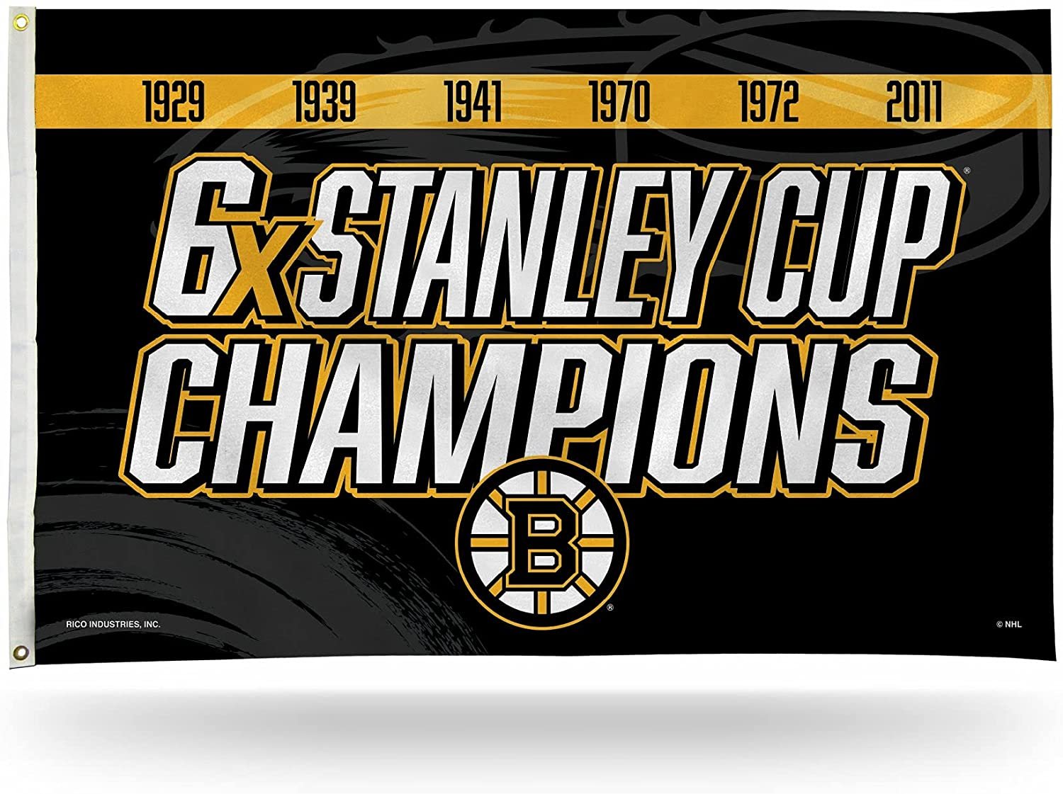 Boston Bruins 6X Stanley Cup Champions 3-Foot by 5-Foot Single Sided Banner Flag with Grommets