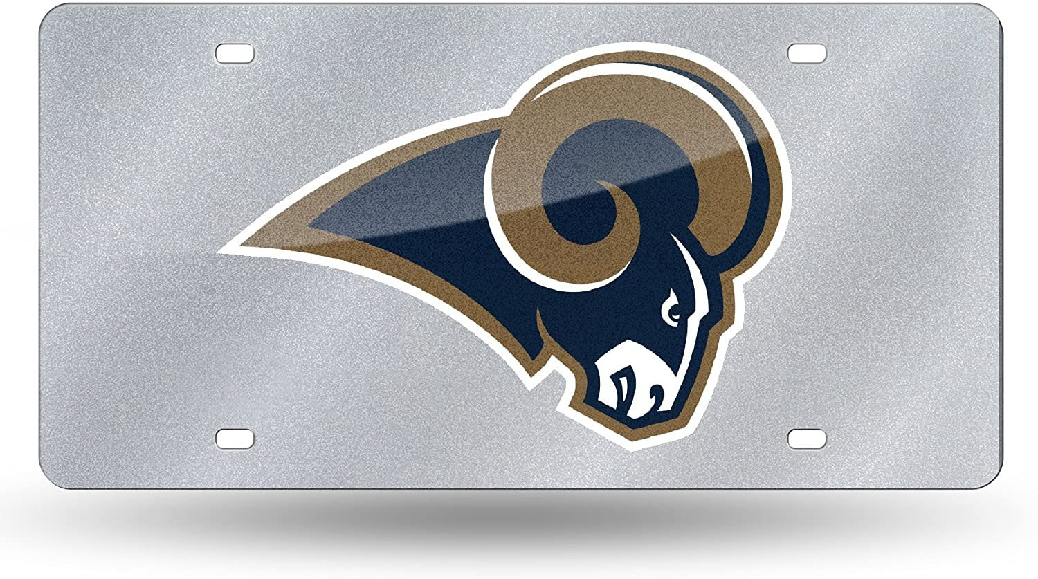 Los Angeles Rams Premium Laser Cut Tag License Plate, Bling Style, Mirrored Acrylic Inlaid, 12x6 Inch