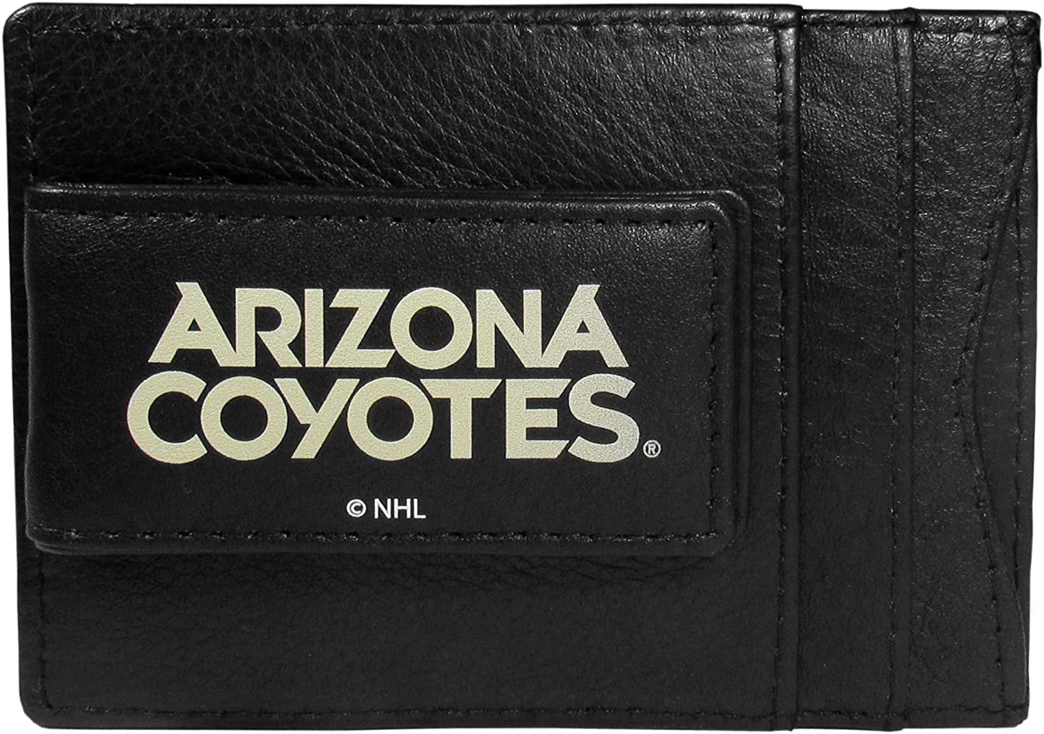 Arizona Coyotes Black Leather Wallet, Front Pocket Magnetic Money Clip, Printed Logo