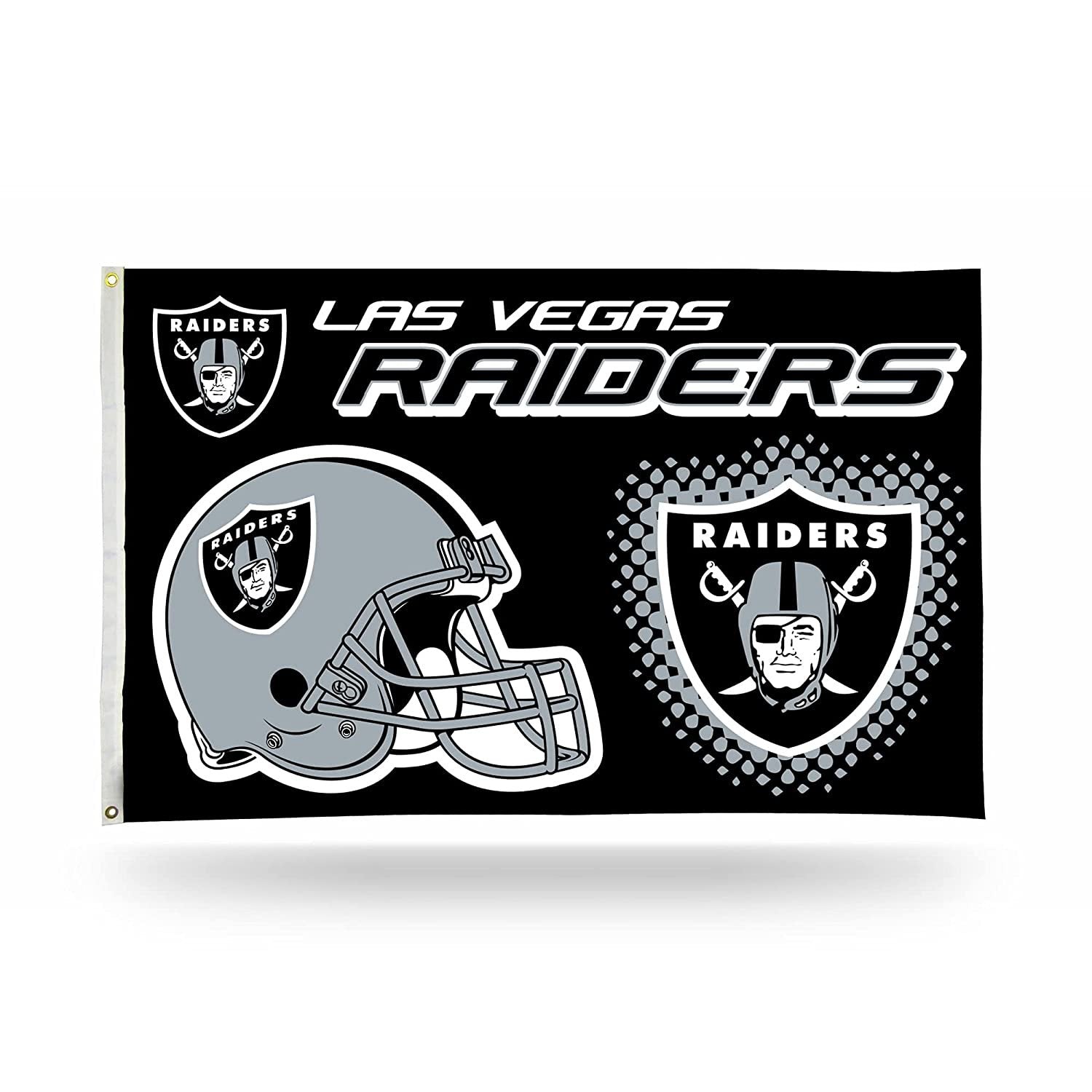 Las Vegas Raiders Premium 3x5 Feet Flag Banner, Helmet Design, Metal Grommets, Outdoor Use, Single Sided