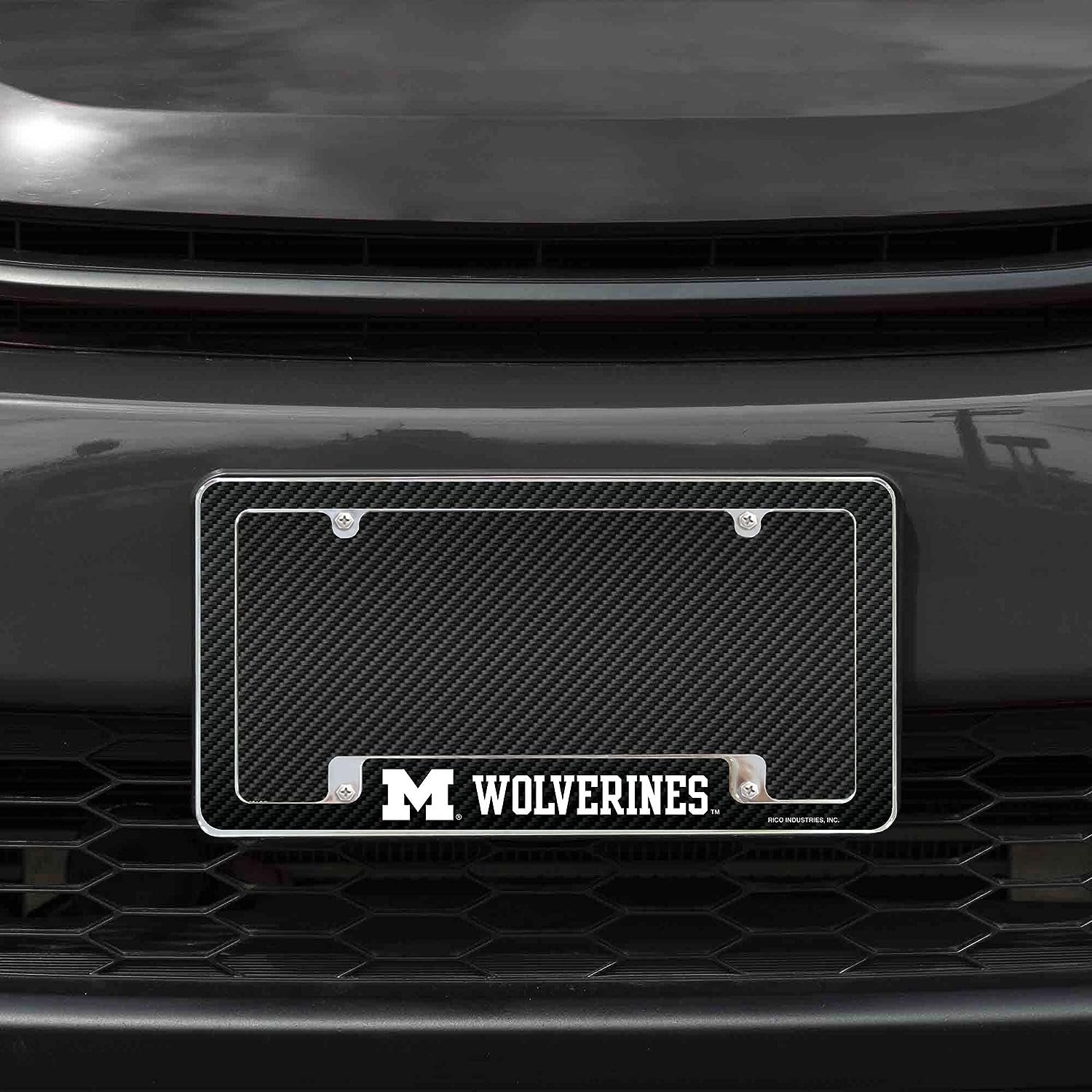 University of Michigan Wolverines Metal License Plate Frame Chrome Tag Cover 12x6 Inch Carbon Fiber Design