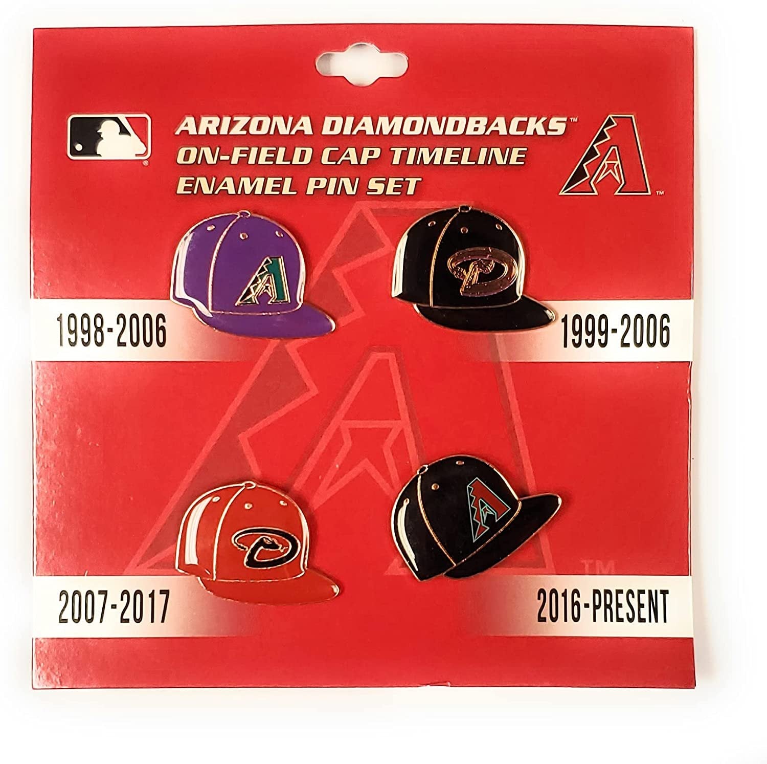 Arizona Diamondbacks 4-Piece Franchise Logos Premium Metal Pin Set, Lapel Hat Tie, Push Pin Backing