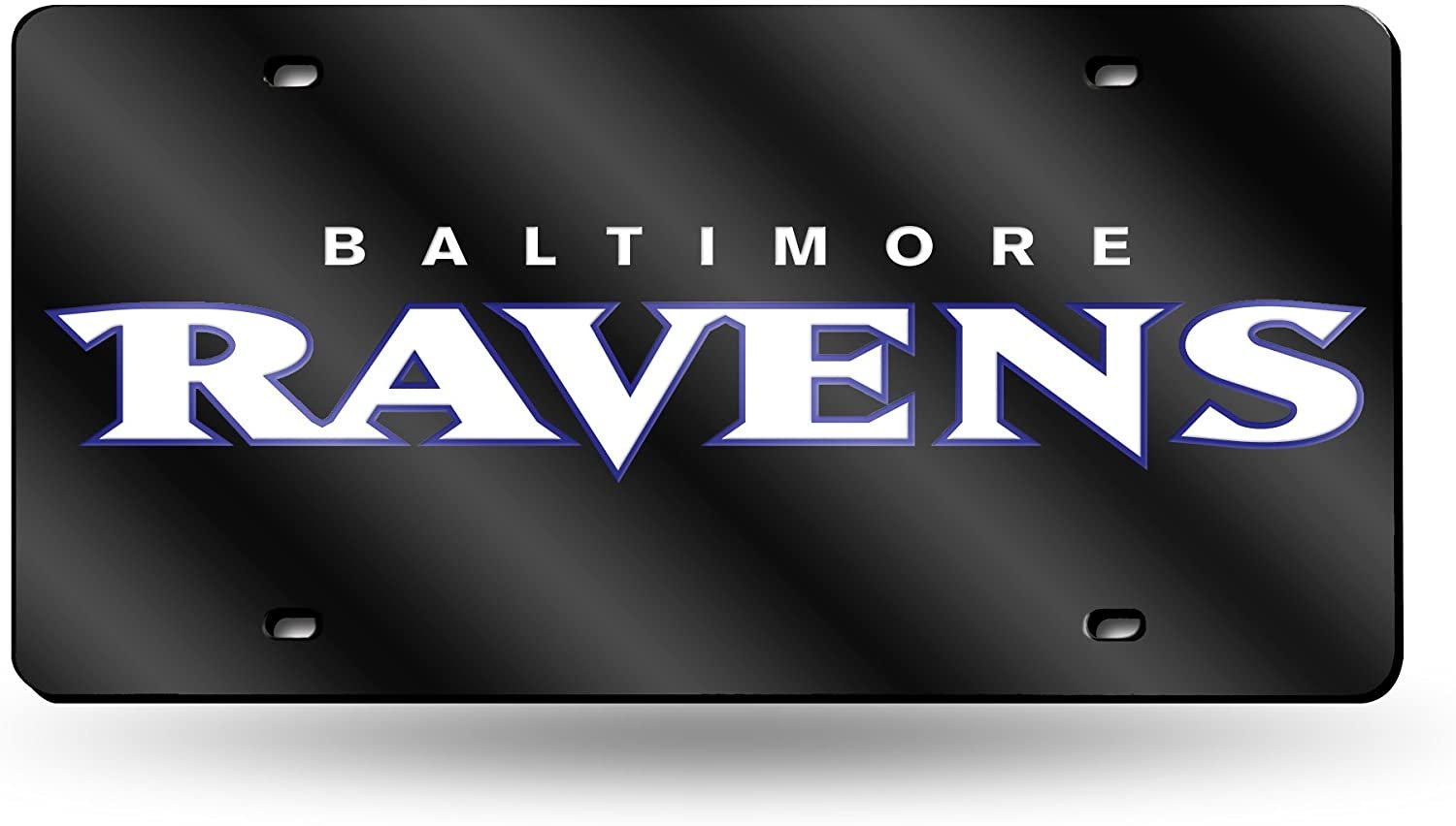 Baltimore Ravens Premium Laser Cut Tag License Plate, Black Script, Mirrored Inlaid Acrylic, 12x6 Inch