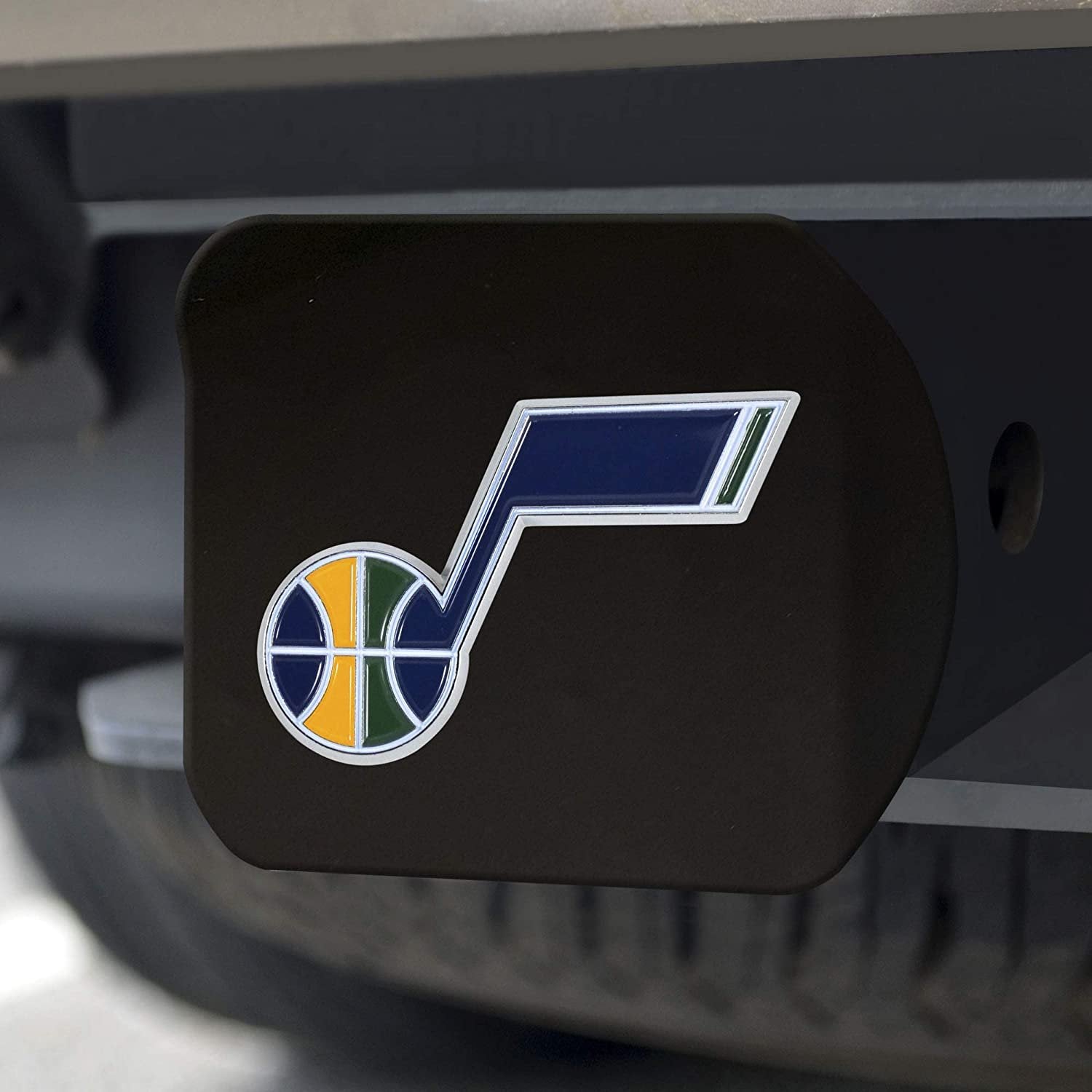 Utah Jazz Solid Metal Black Hitch Cover with Color Metal Emblem 2 Inch Square Type III