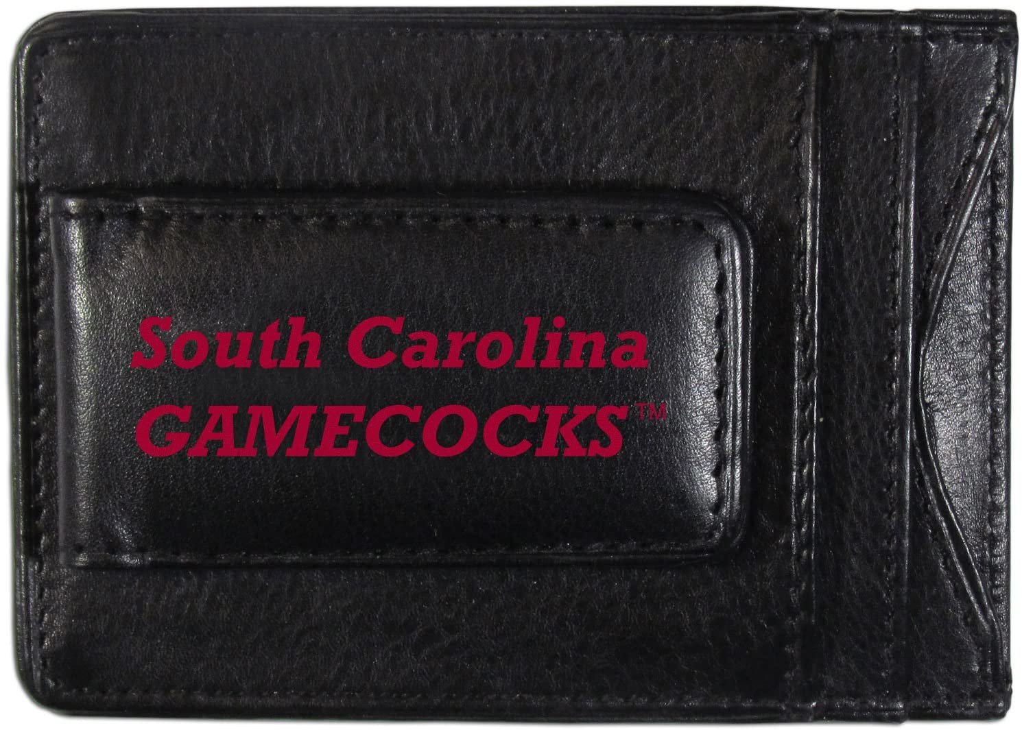 University of South Carolina Gamecocks Black Leather Wallet, Front Pocket Magnetic Money Clip, Printed Logo