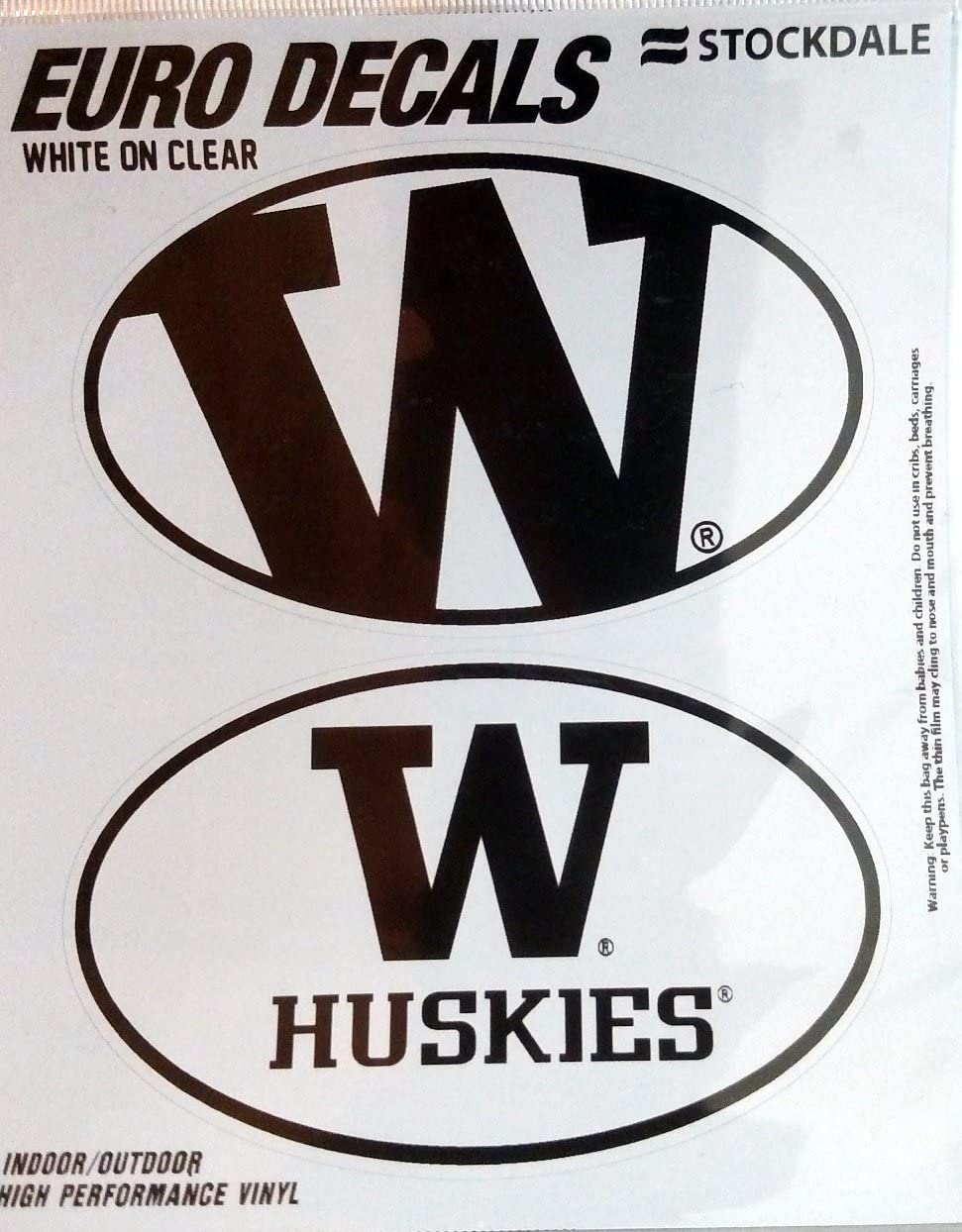 University of Washington Huskies 2-Piece White and Clear Euro Decal Sticker Set, 4x2.5 Inch Each