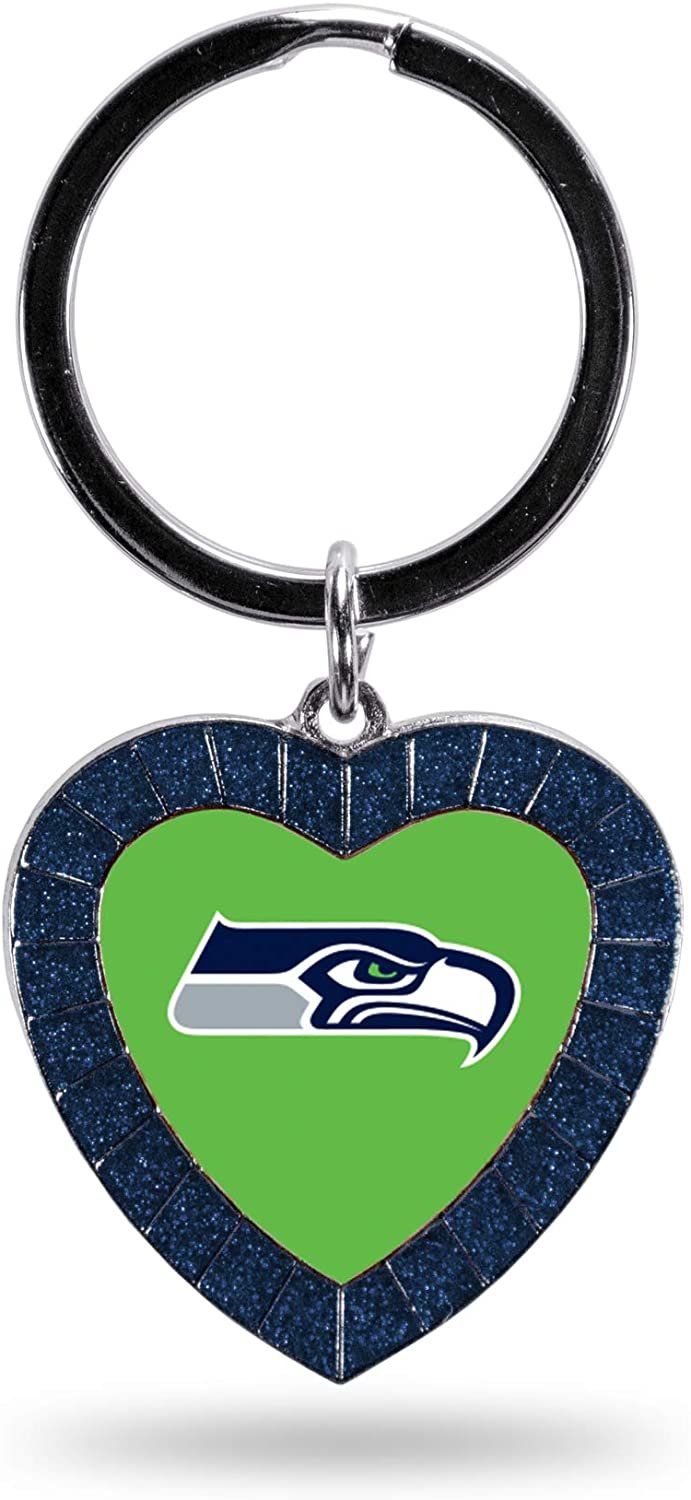 NFL Seattle Seahawks NFL Rhinestone Heart Colored Keychain, Navy, 3-inches in length