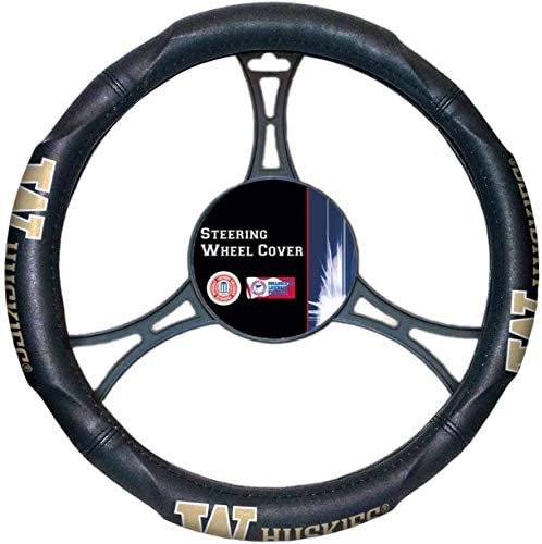Washington Huskies Steering Wheel Cover Premium Rubber Gripped Black 15 Inch University of
