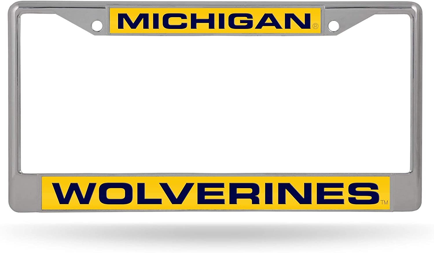 University of Michigan Wolverines Chrome Metal License Plate Frame Tag Cover, Laser Acrylic Mirrored Inserts, 12x6 Inch