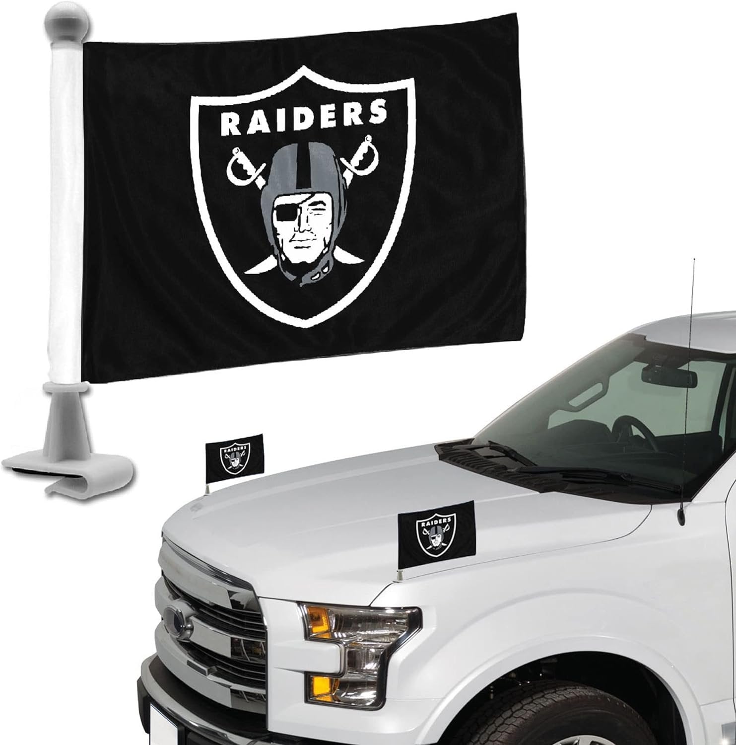 Las Vegas Raiders Car Flag Set, Ambassador Style, 4x6 Inch, Set of 2, Team Color