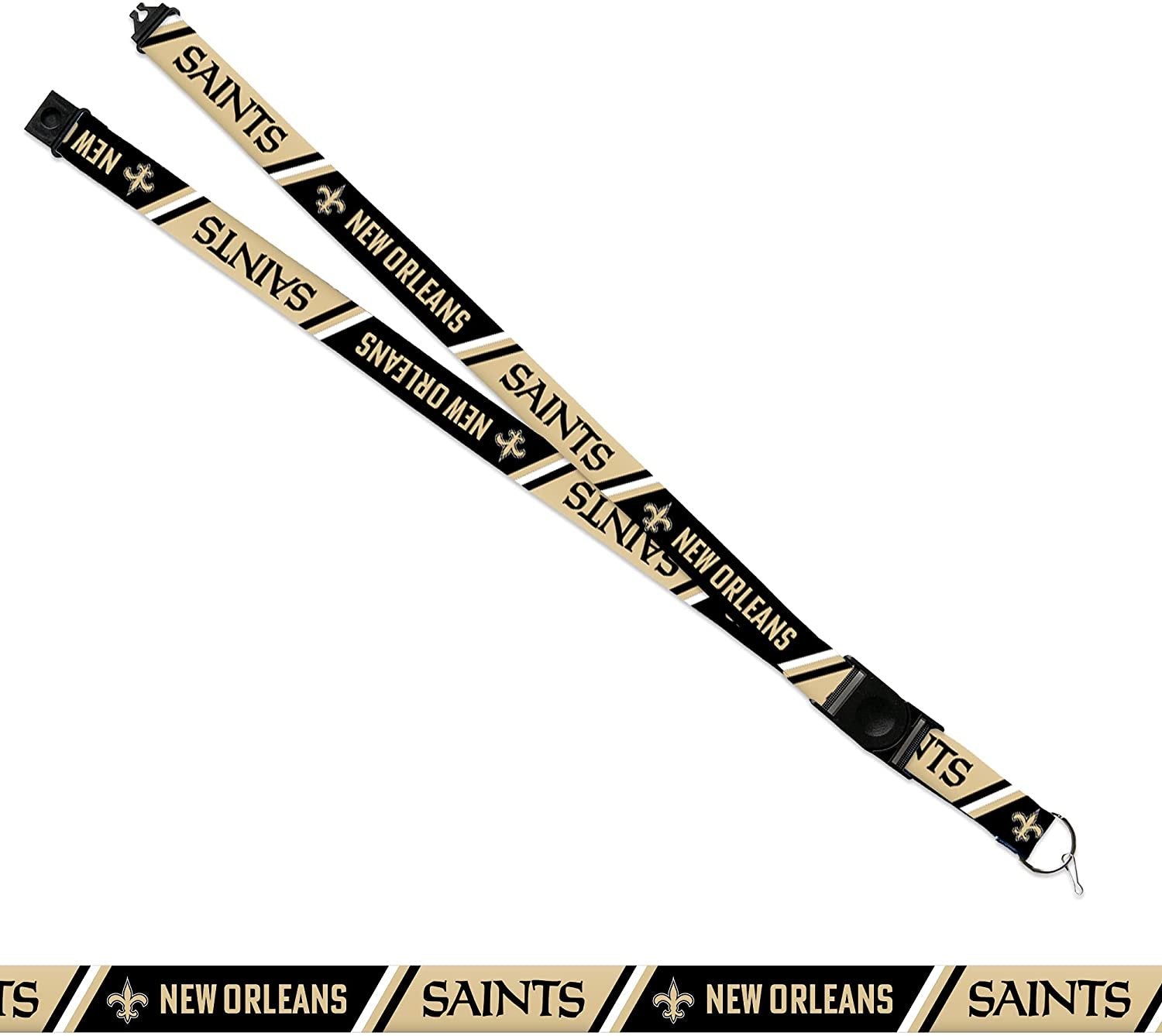 New Orleans Saints Lanyard Keychain Double Sided Breakaway Safety Design Adult 18 Inch