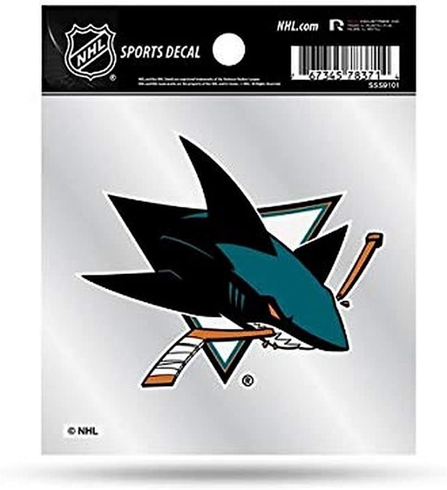 San Jose Sharks 4x4 Inch Die Cut Decal Sticker, Primary Logo, Clear Backing