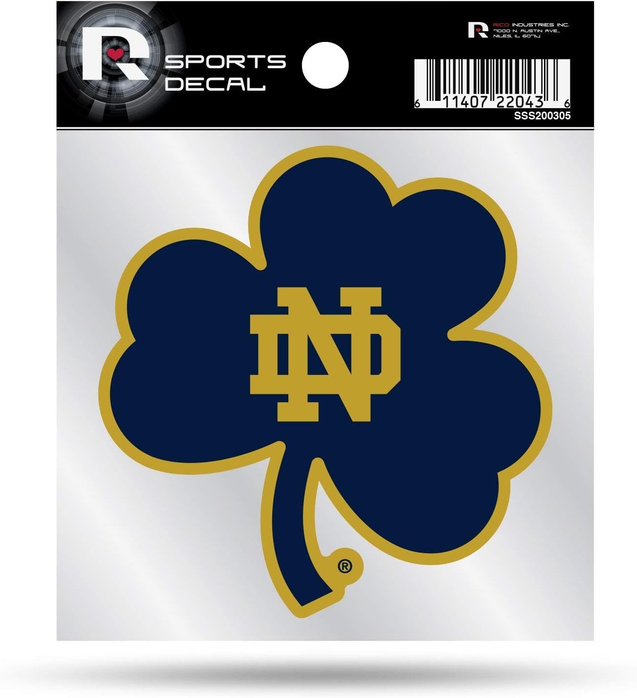 University of Notre Dame Fighting Irish 4x4 Inch Die Cut Decal Sticker, Blue Shamrock Logo, Clear Backing