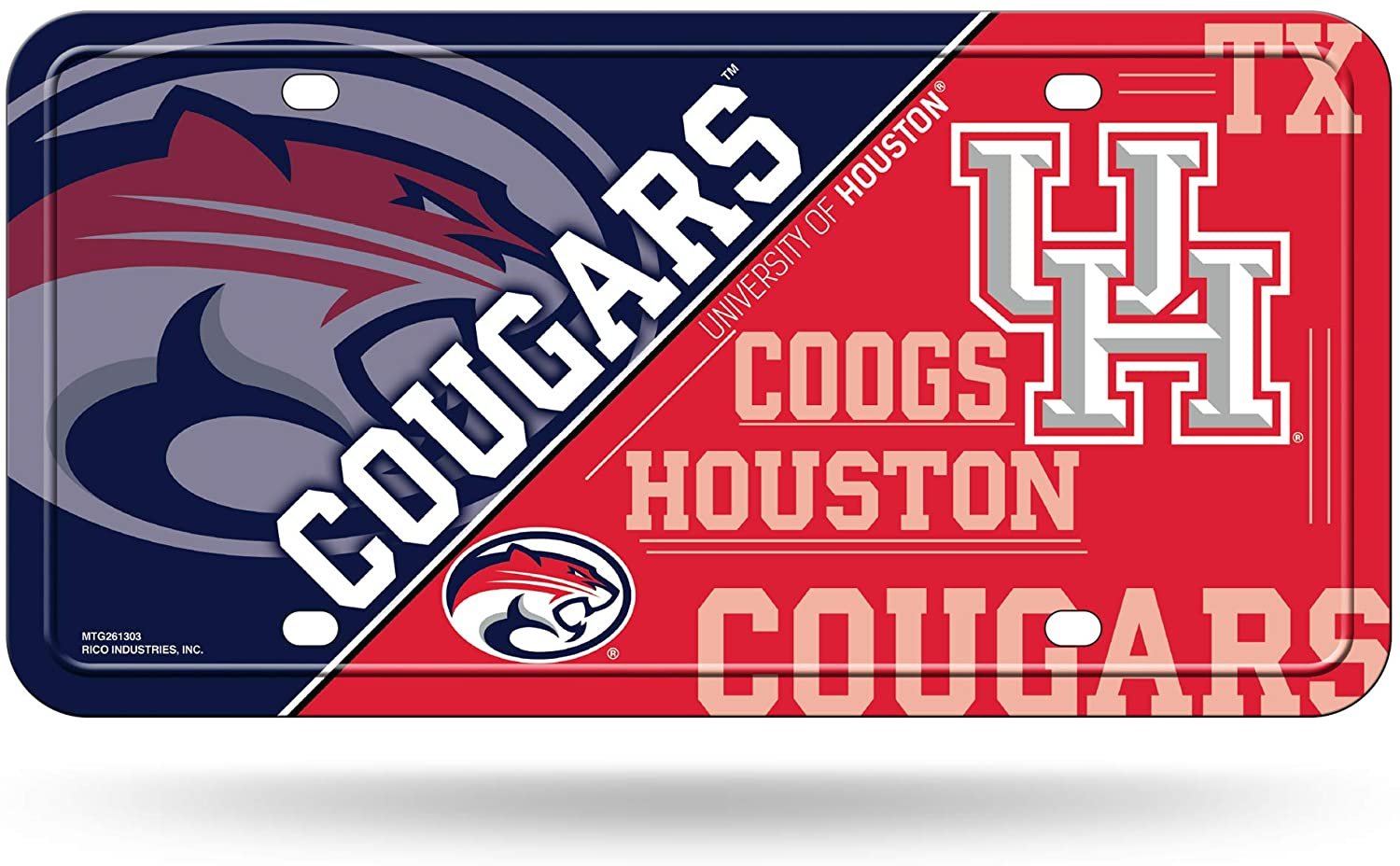 University of Houston Cougars Metal Auto Tag License Plate, Split Design, 6x12 Inch