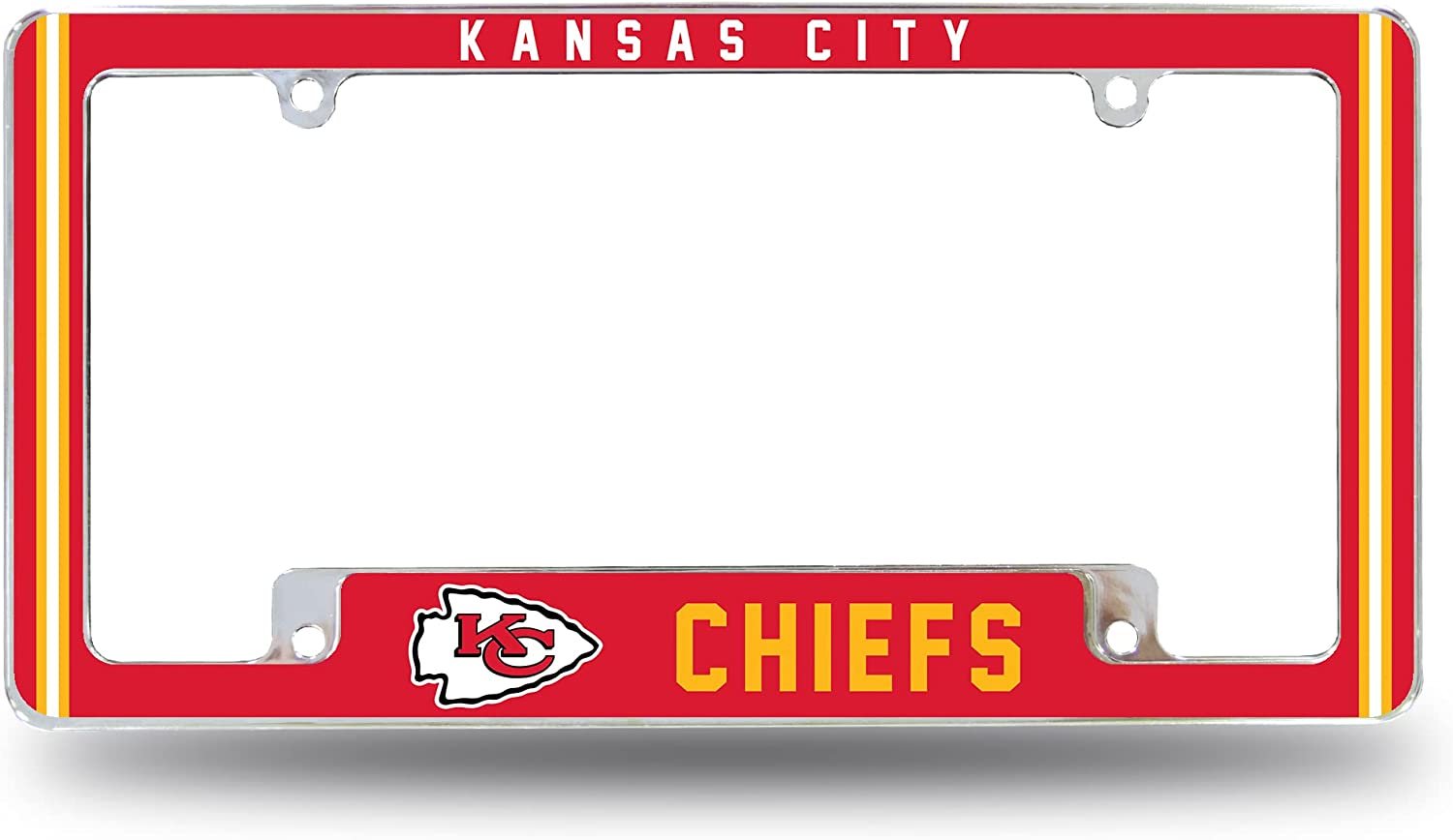 Kansas City Chiefs Metal License Plate Frame Chrome Tag Cover Alternate Design 6x12 Inch