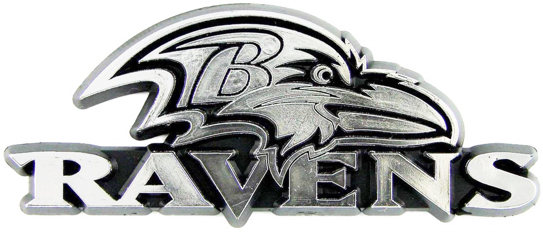 Baltimore Ravens Auto Emblem, Silver Chrome Color, Raised Molded Plastic, 3.5 Inch, Adhesive Tape Backing