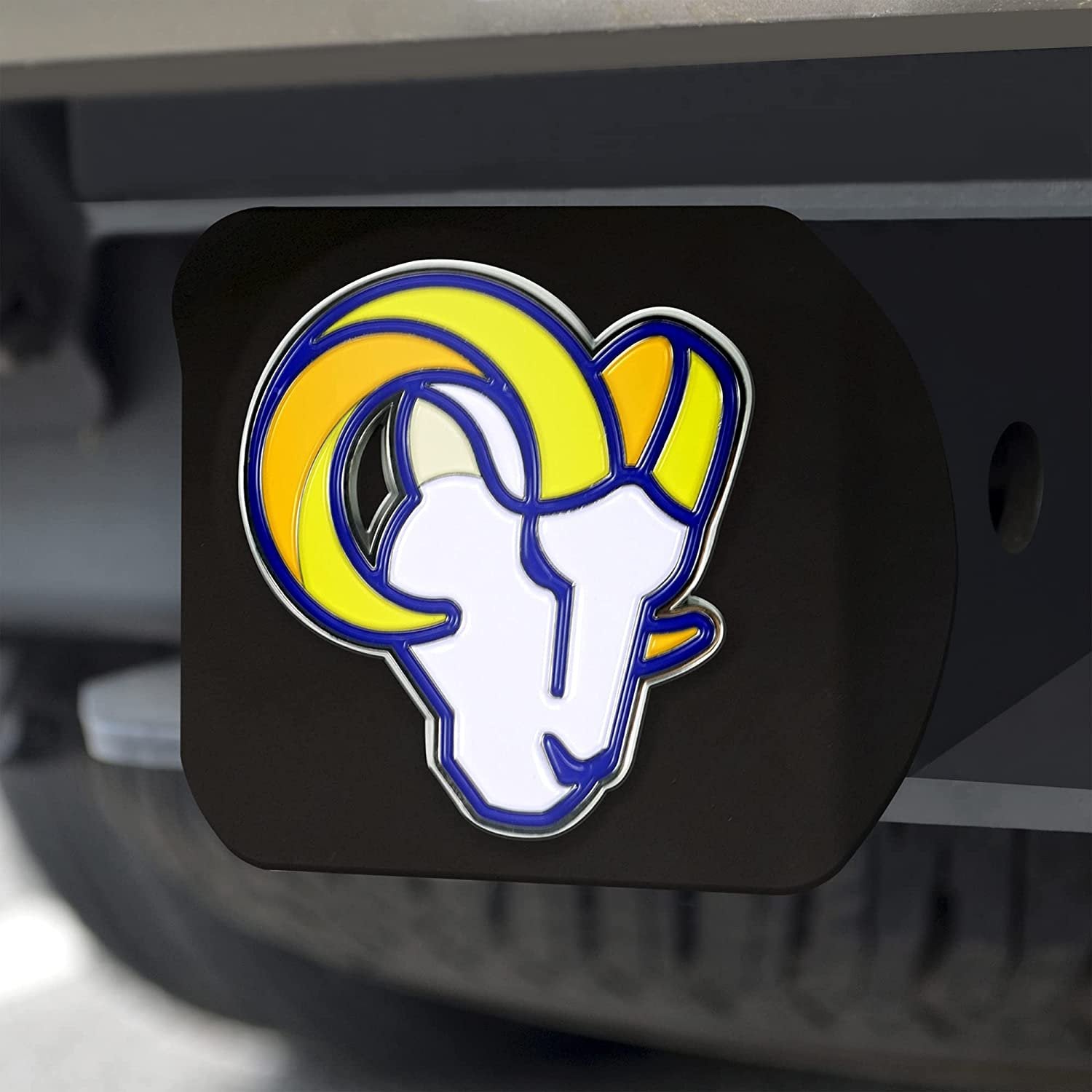 Los Angeles Rams Hitch Cover Black Solid Metal with Raised Color Metal Emblem 2" Square Type III