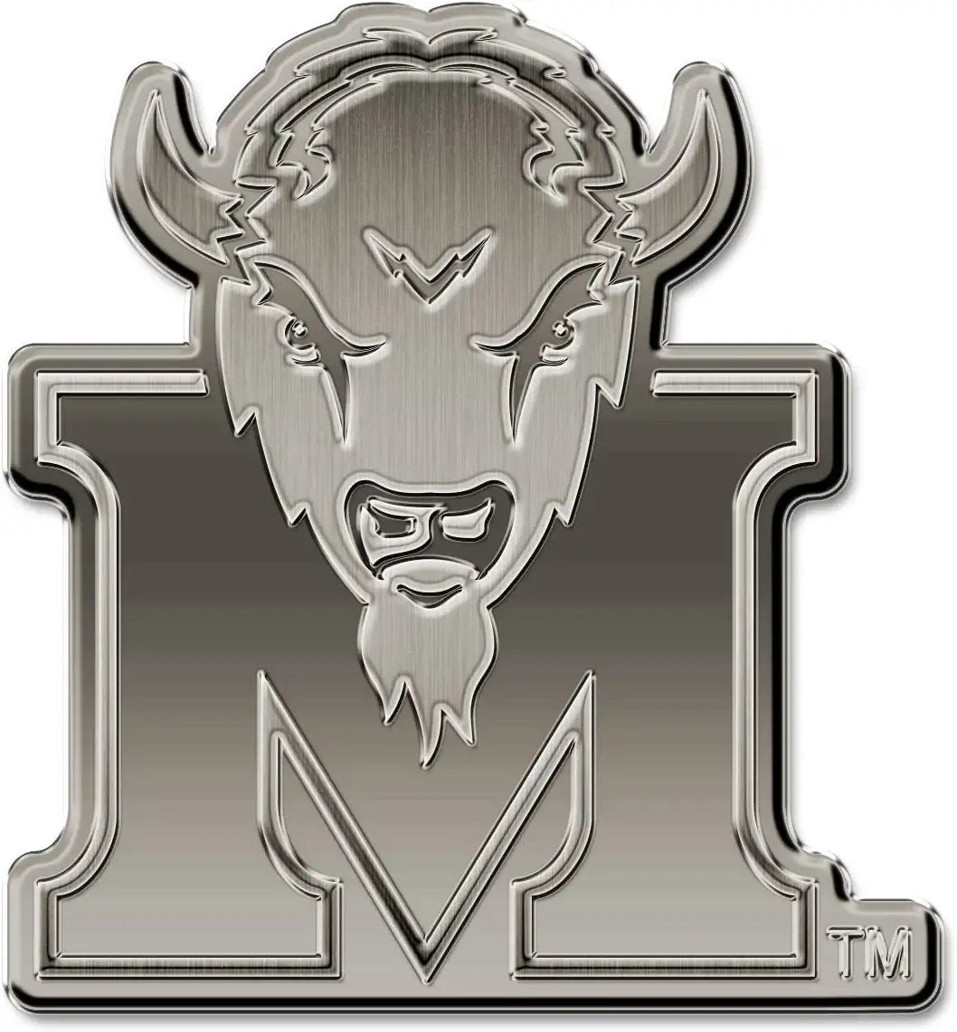 Marshall University Thundering Herd Premium Solid Metal Raised Auto Emblem, Antique Nickel Finish, Shape Cut, Adhesive Backing