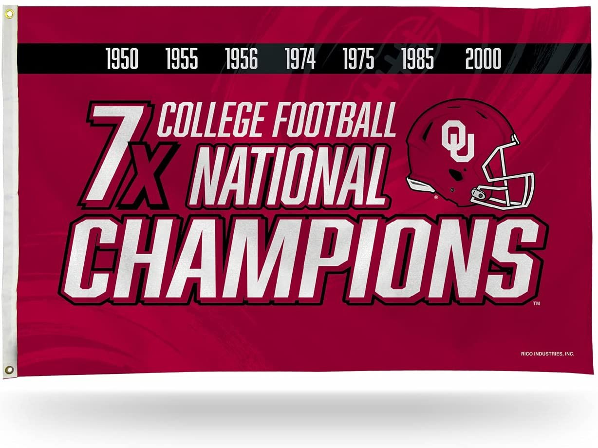 University of Oklahoma Sooners 7-Time Champions Premium 3x5 Feet Flag Banner, Metal Grommets, Outdoor Use, Single Sided