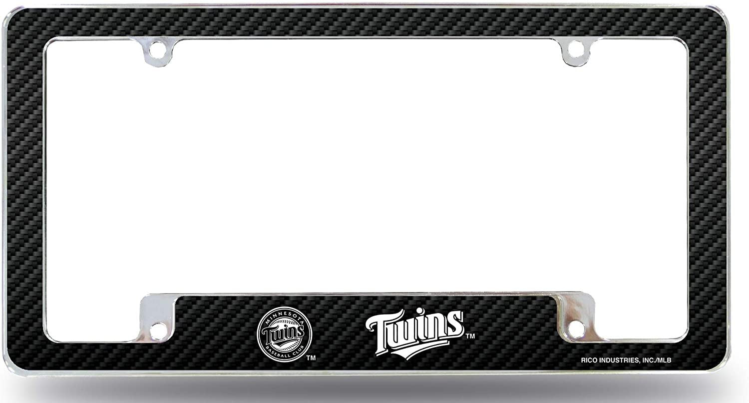 Minnesota Twins Metal License Plate Frame Chrome Tag Cover, Carbon Fiber Design, 12x6 Inch