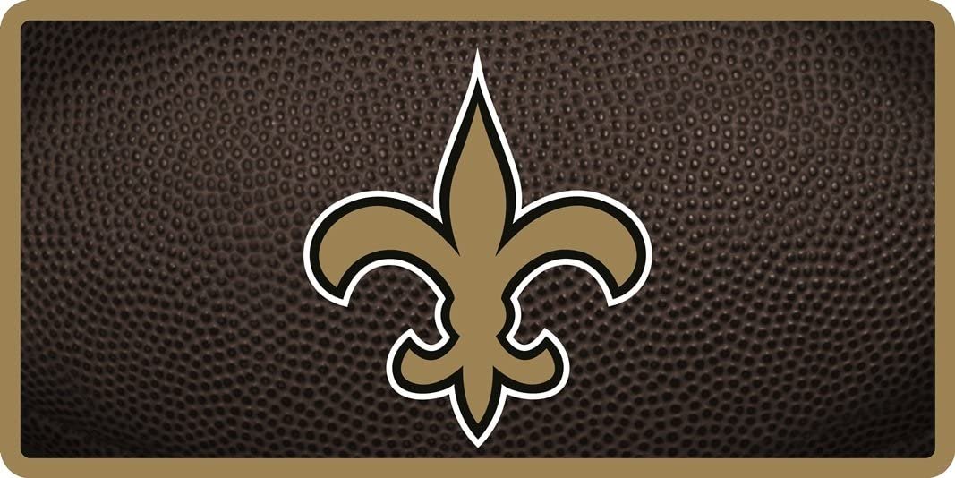 New Orleans Saints Laser Cut Tag License Plate, Team Ball Style, Mirrored Acrylic Inlaid, 12x6 Inch