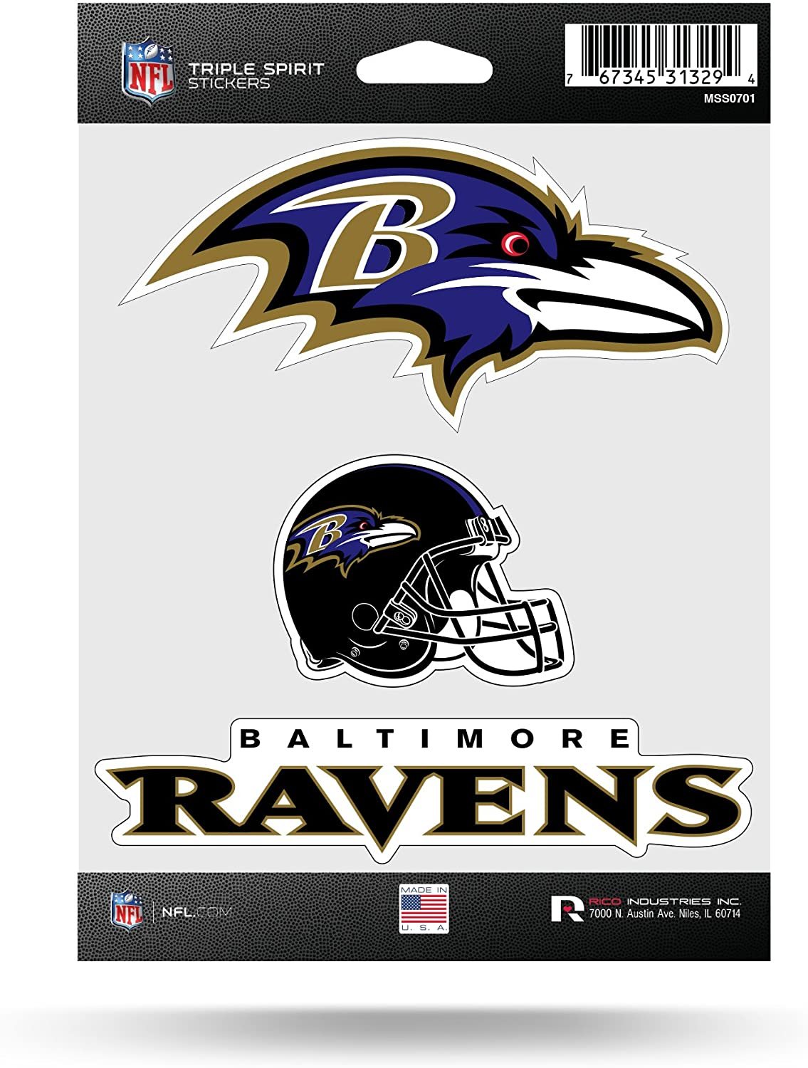 NFL Baltimore Ravens Die Cut 3-Piece Triple Spirit Sticker Sheet