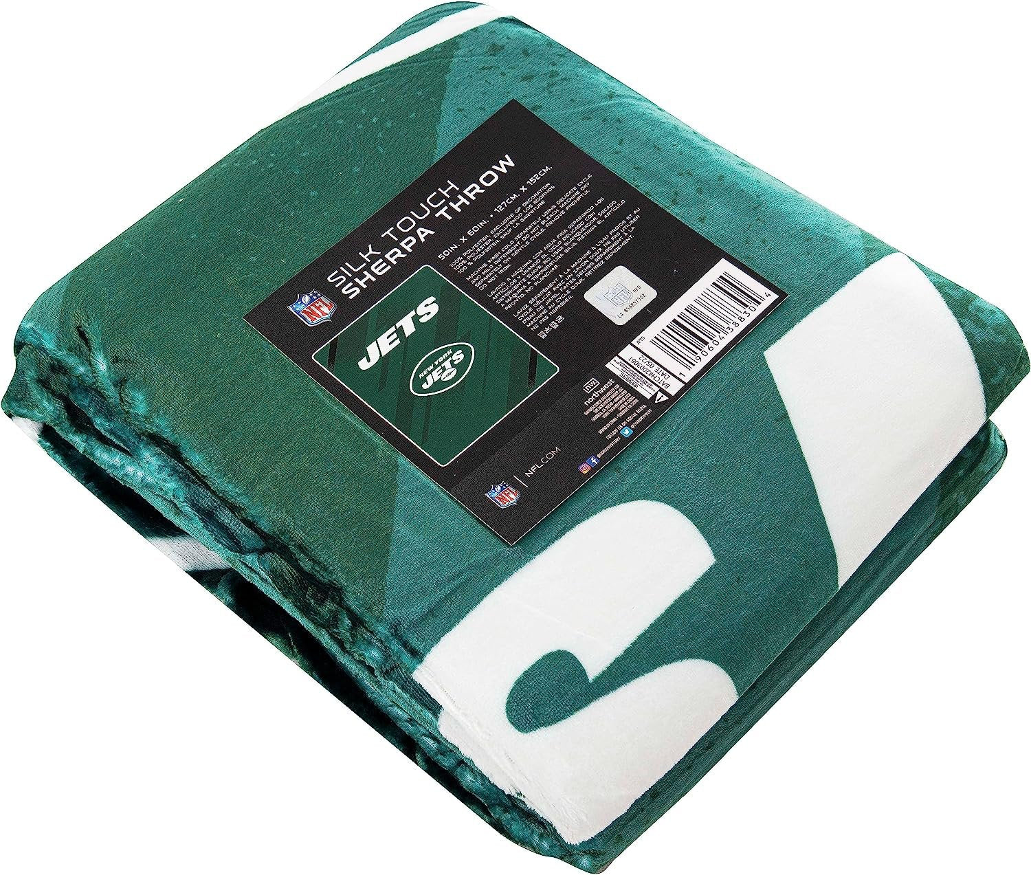 New York Jets Throw Blanket, Sherpa Raschel Polyester, Silk Touch Style, Velocity Design, 50x60 Inch