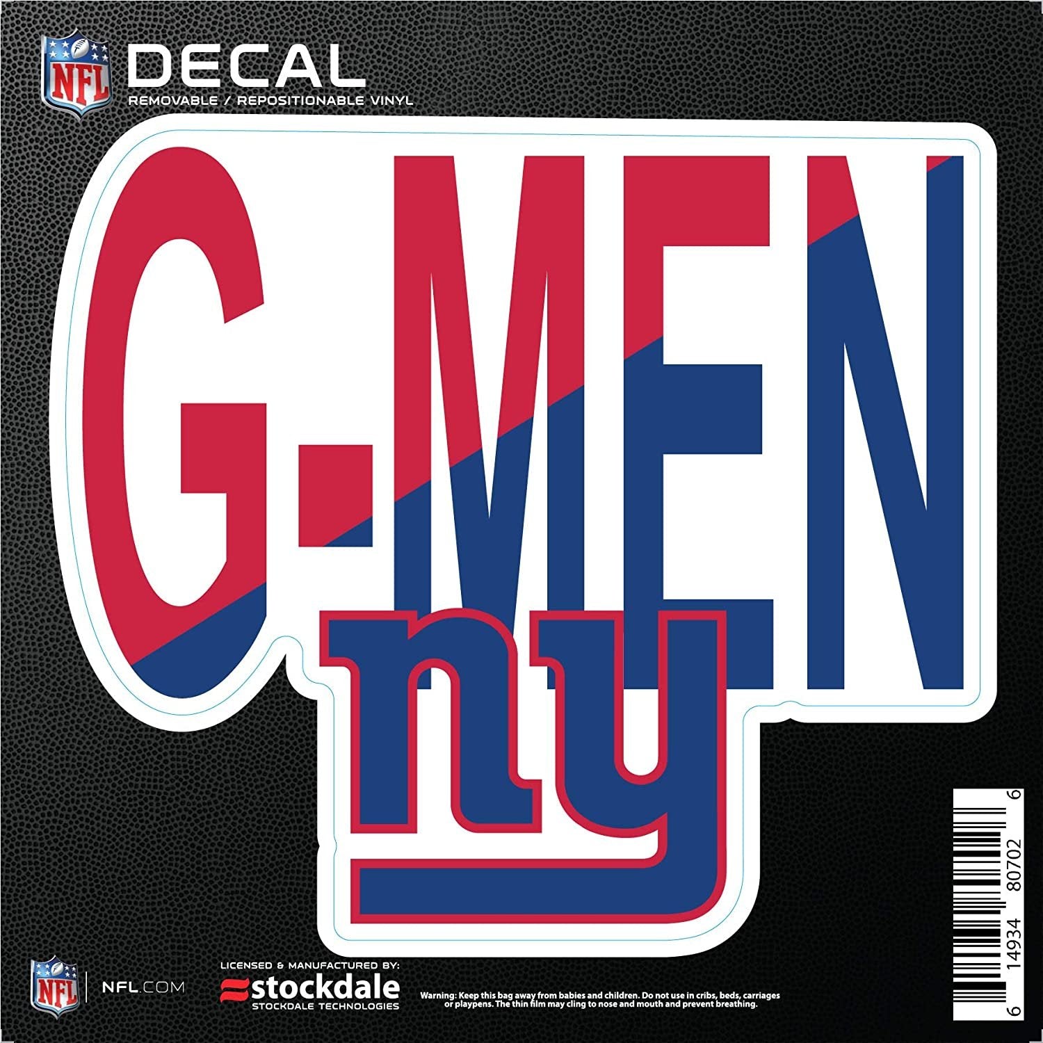 New York Giants 6 Inch Decal Sticker, Flat Vinyl, Die Cut, Slogan Design, Full Adhesive Backing